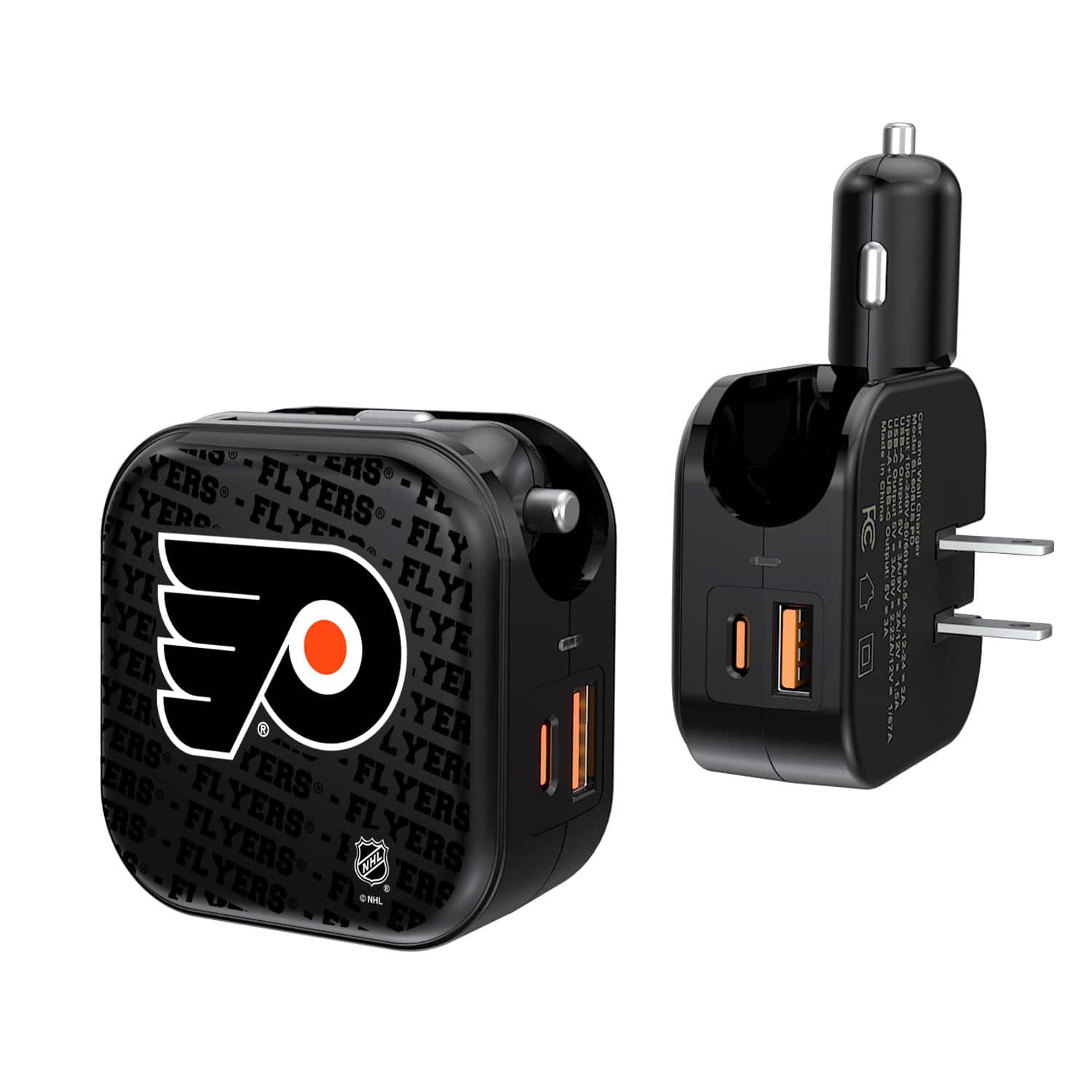 Keyscaper - Philadelphia Flyers Team Logo Dual Port USB Car & Home Charger - Multicolor