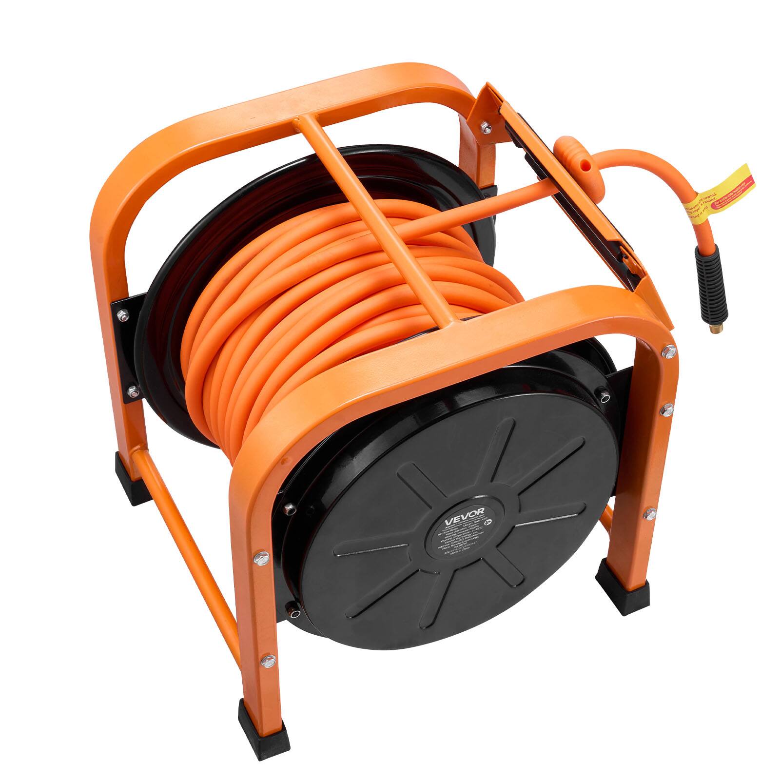 Alt View 5. VEVOR - Retractable Air Hose Reel, 3/8 Inch x 100 FT PVC Air Hose Max 300PSI, Auto Rewind Air-Compressor Hoses Reel with 5 ft - Orange + Black.