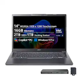 Acer - Upgraded - Aspire 14" WUXGA Touch Copilot+ PC Laptop,Intel Ultra 5 226V,16GB LPDDR5X,2TB SSD+1TB Dock,Backlit,Win11 Pro - Gray
