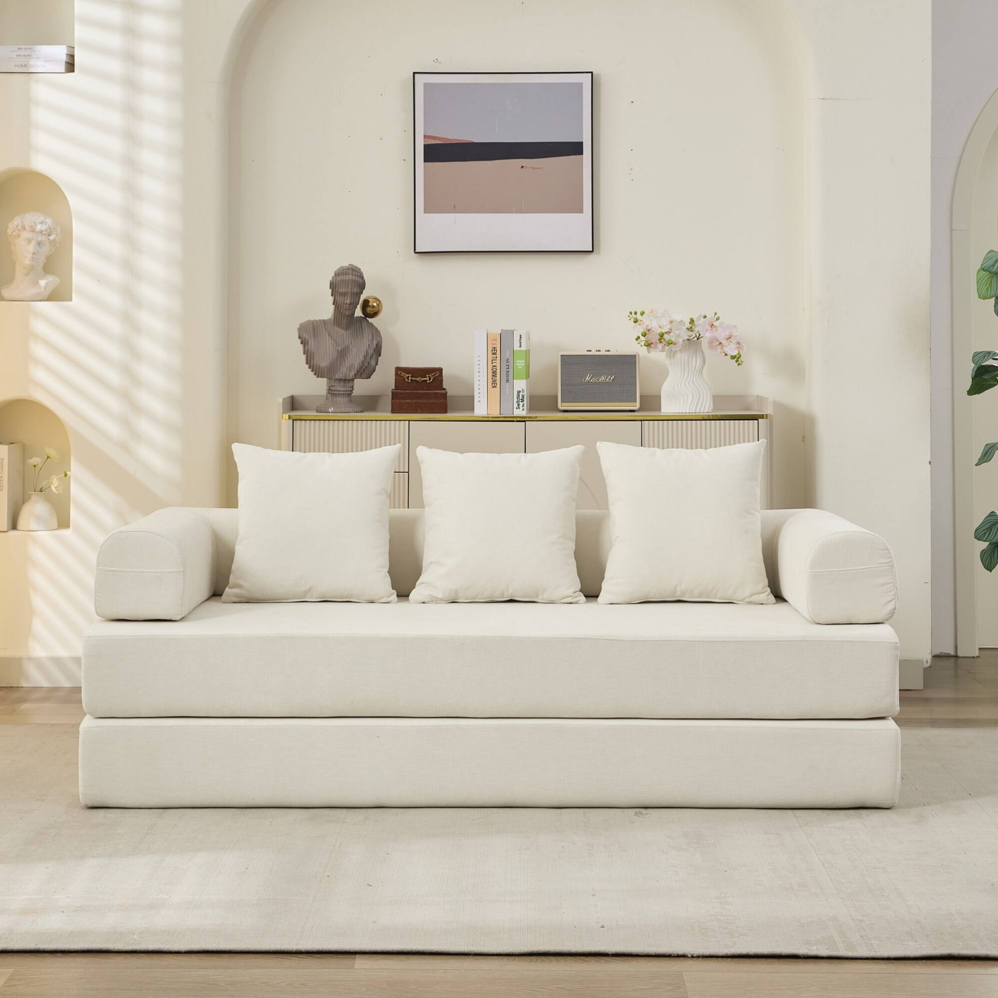 Alt View 9. GOODSILO - Convertible Folding Floor Sofa Bed with Armrests for Living Room, Bedroom, and Studio Lounging - Beige.