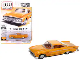 Autoworld - 1961 Dodge Dart Phoenix Lowrider Mango Smoothie Metallic with Graphics and Orange Interior 1/64 Model Cars by Auto World