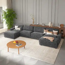 Vipbear - 158" Modular Sectional Sofa, L Shaped Sofa Couch with Reversible Ottoman, Combination Chenille Deep 6-Seat Cloud Couch - Dray
