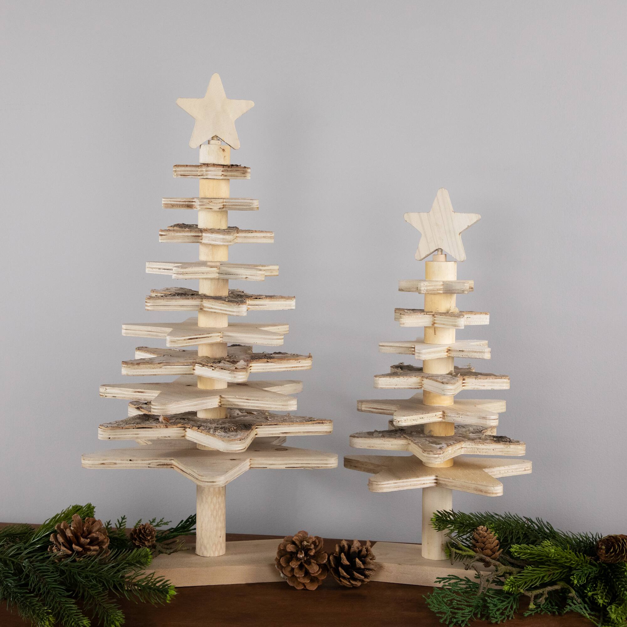 Alt View 2. Northlight - Star Cut-Outs Wooden Tree Christmas Decoration - 20.5" - Beige.
