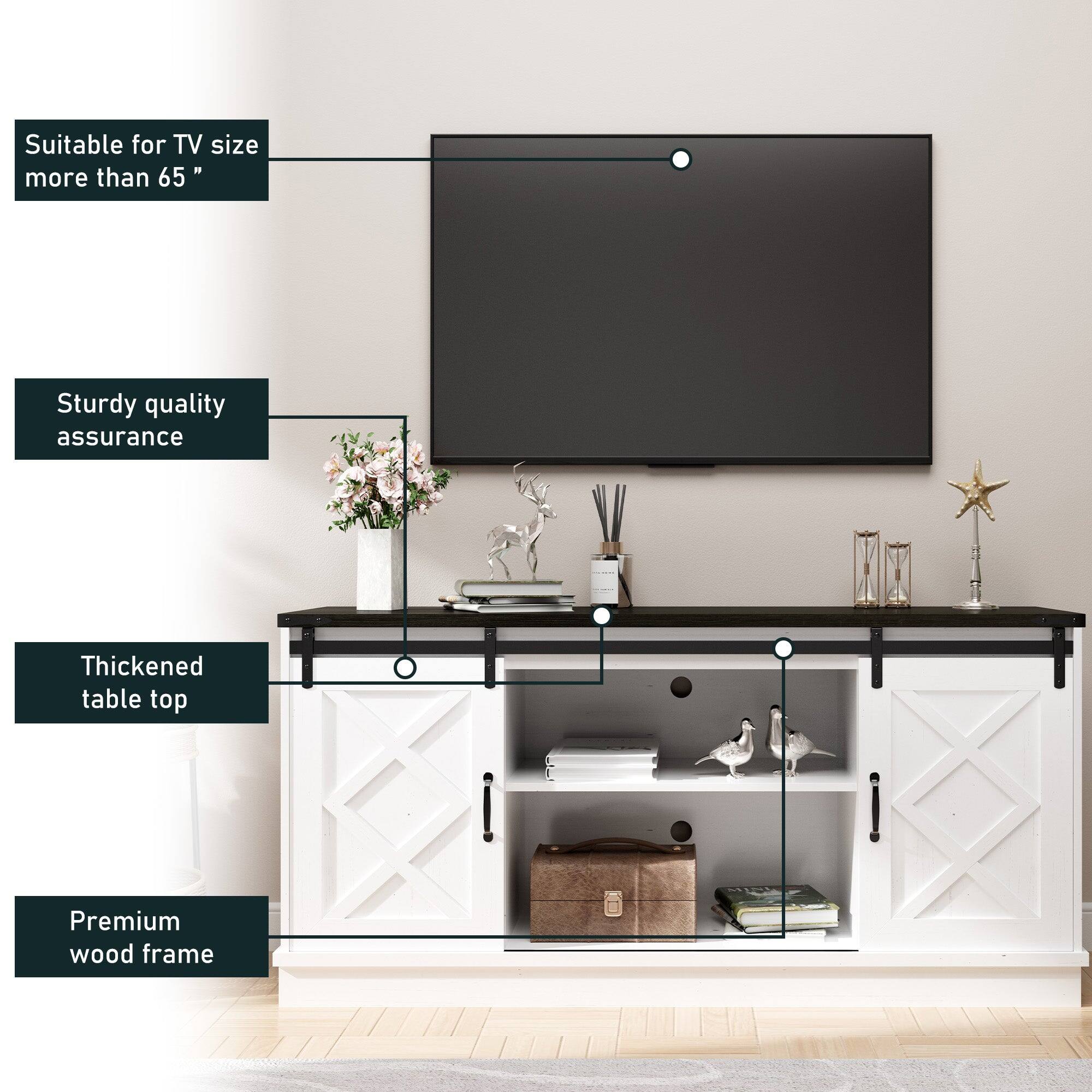 Suitable for TV size more than 65"  
Sturdy quality assurance  
Thickened table top  
Premium wood frame