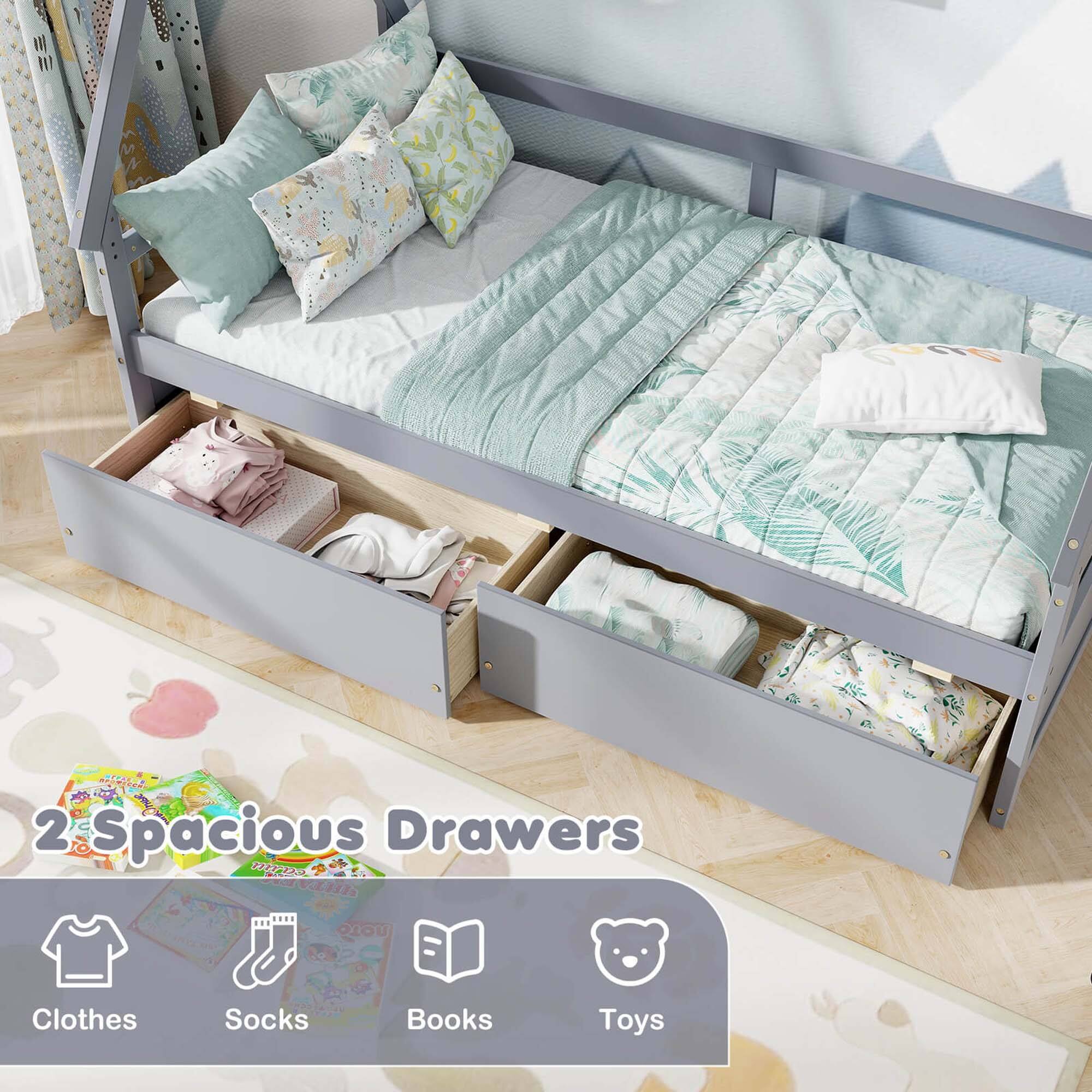 2 Spacious Drawers: Clothes, Socks, Books, Toys