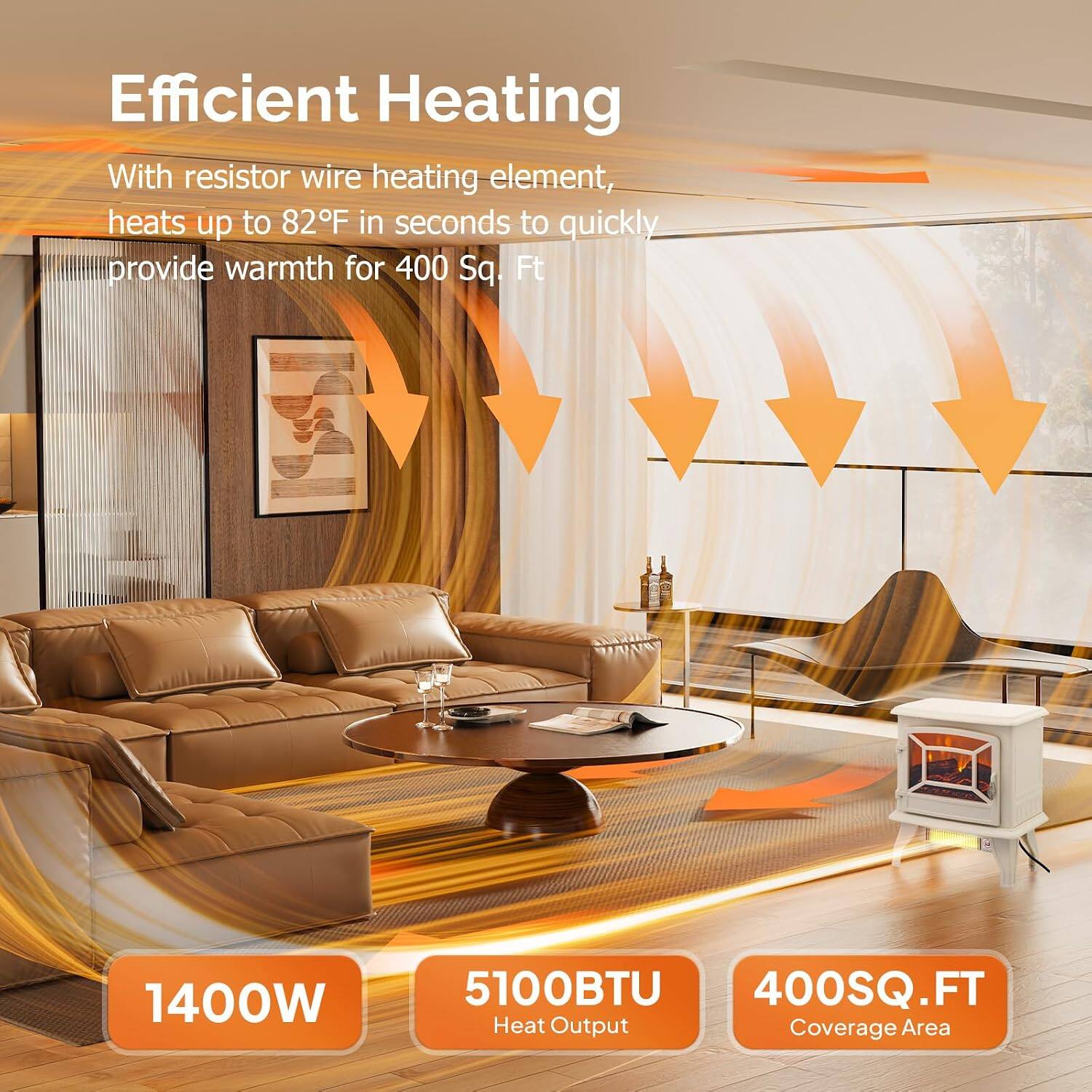 Efficient Heating

With resistor wire heating element, heats up to 82°F in seconds to quickly provide warmth for 400 Sq. Ft

1400W
5100BTU
400SQ.FT Heat Output Coverage Area
