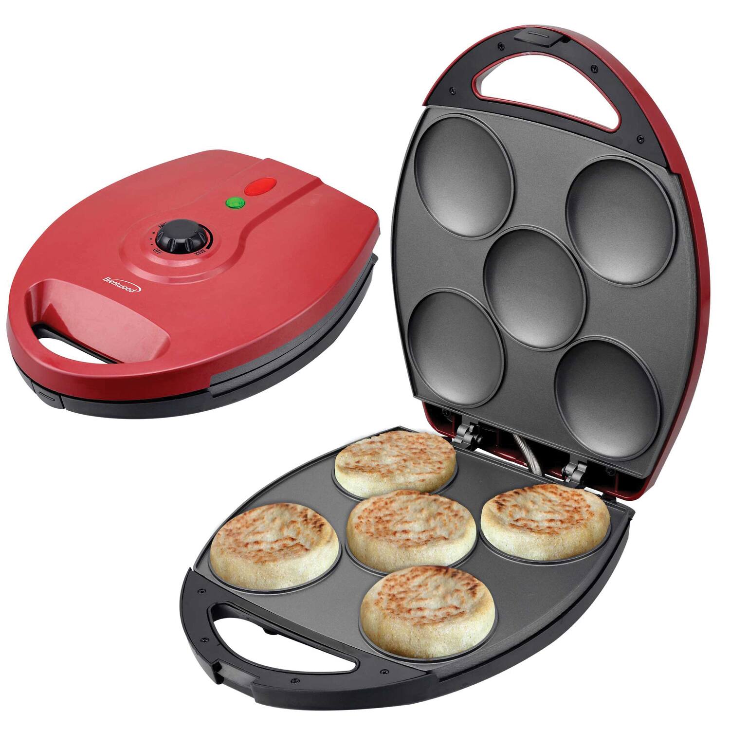 Alt View 7. Brentwood - 1200W 5-Piece Nonstick Arepa Maker - Red.
