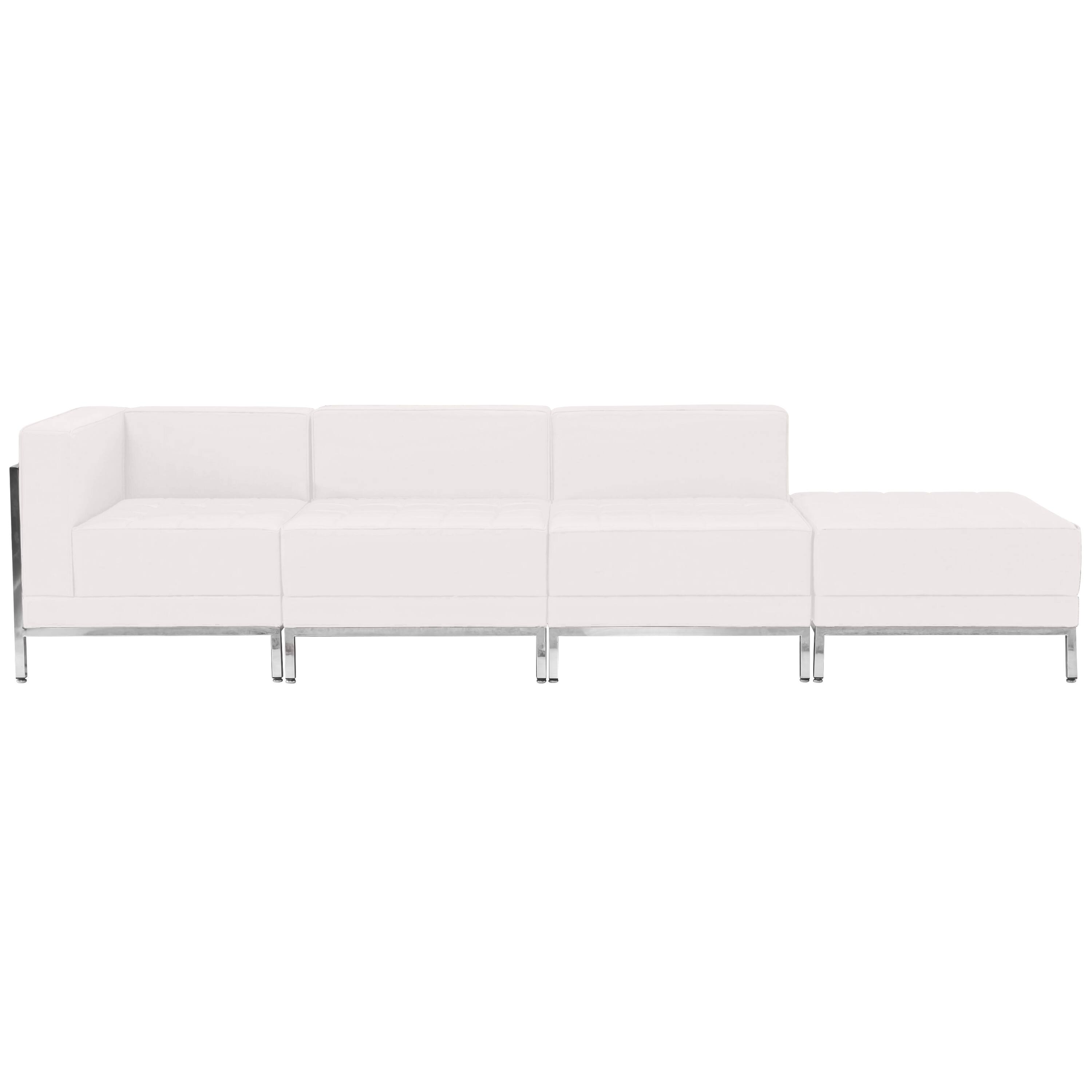 Alt View 2. Emma + Oliver - Home Office Faux Leather 4 Piece Open Seated Chair & Ottoman Set with Ganging Clips - Melrose White.