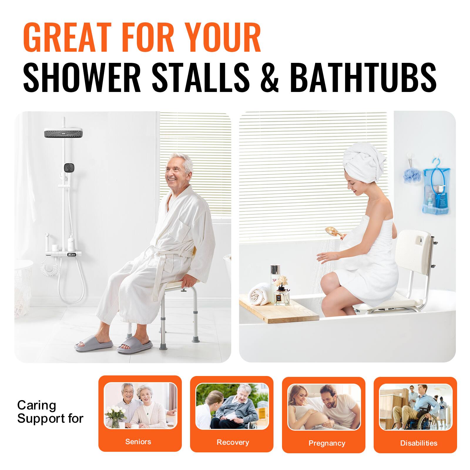 GREAT FOR YOUR SHOWER STALLS & BATHTUBS

Caring Support for Seniors, Recovery, Pregnancy, Disabilities