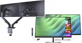 HP - 27" FHD IPS Monitor, Anti-Glare, Flicker Free, Displayport, 2 Pack w/DKZ Hub & ErgoFlexy Dual Mount Arm - Black/Silver