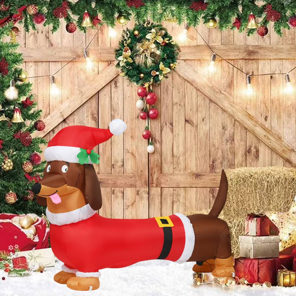 BreeBe - 5FT Lighted Christmas Inflatable Dog Decoration with Built-In LED Lights - Red