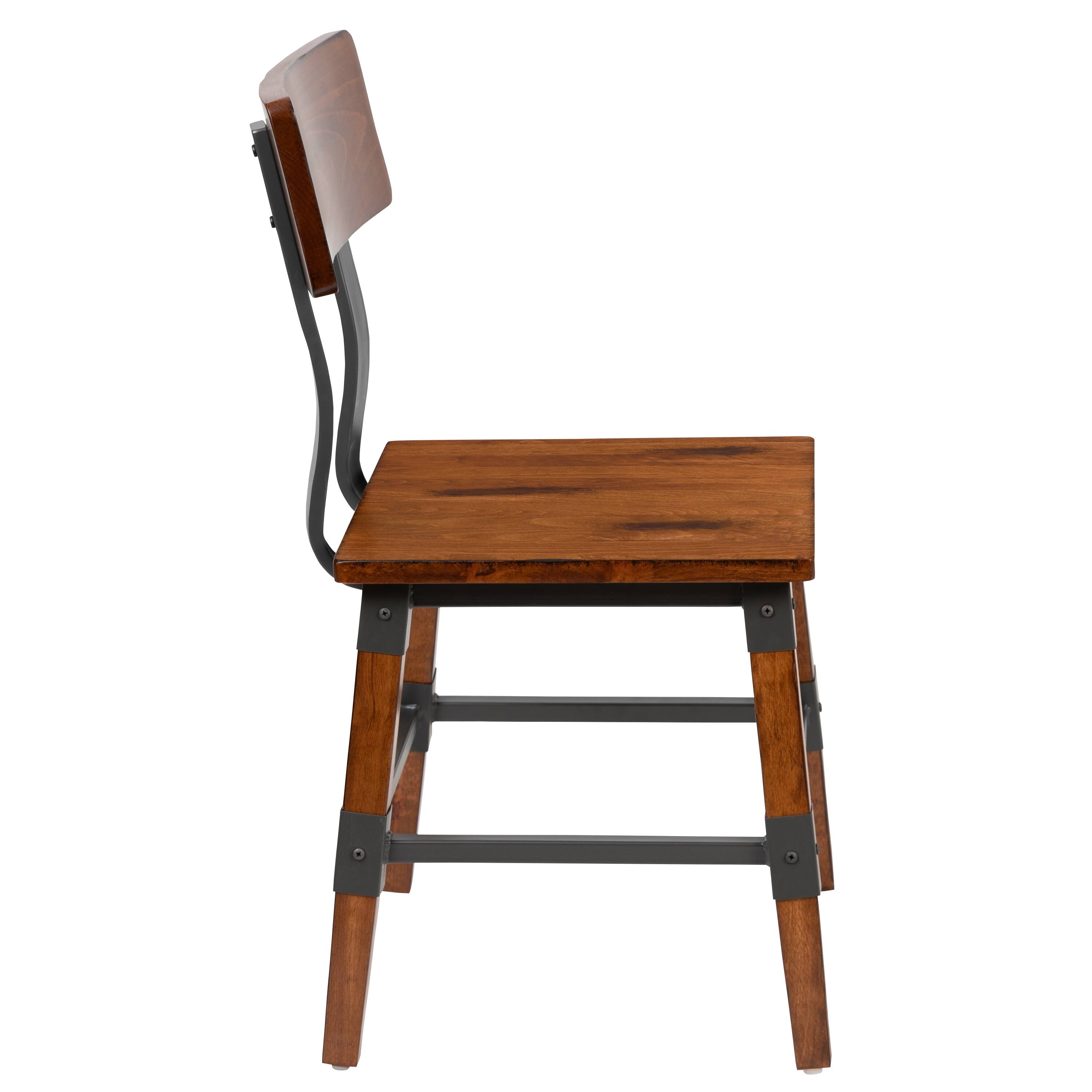 Alt View 7. Emma + Oliver - 4 Pack Commercial Grade Rustic Antique Industrial Style Wood Dining Chair - Walnut.