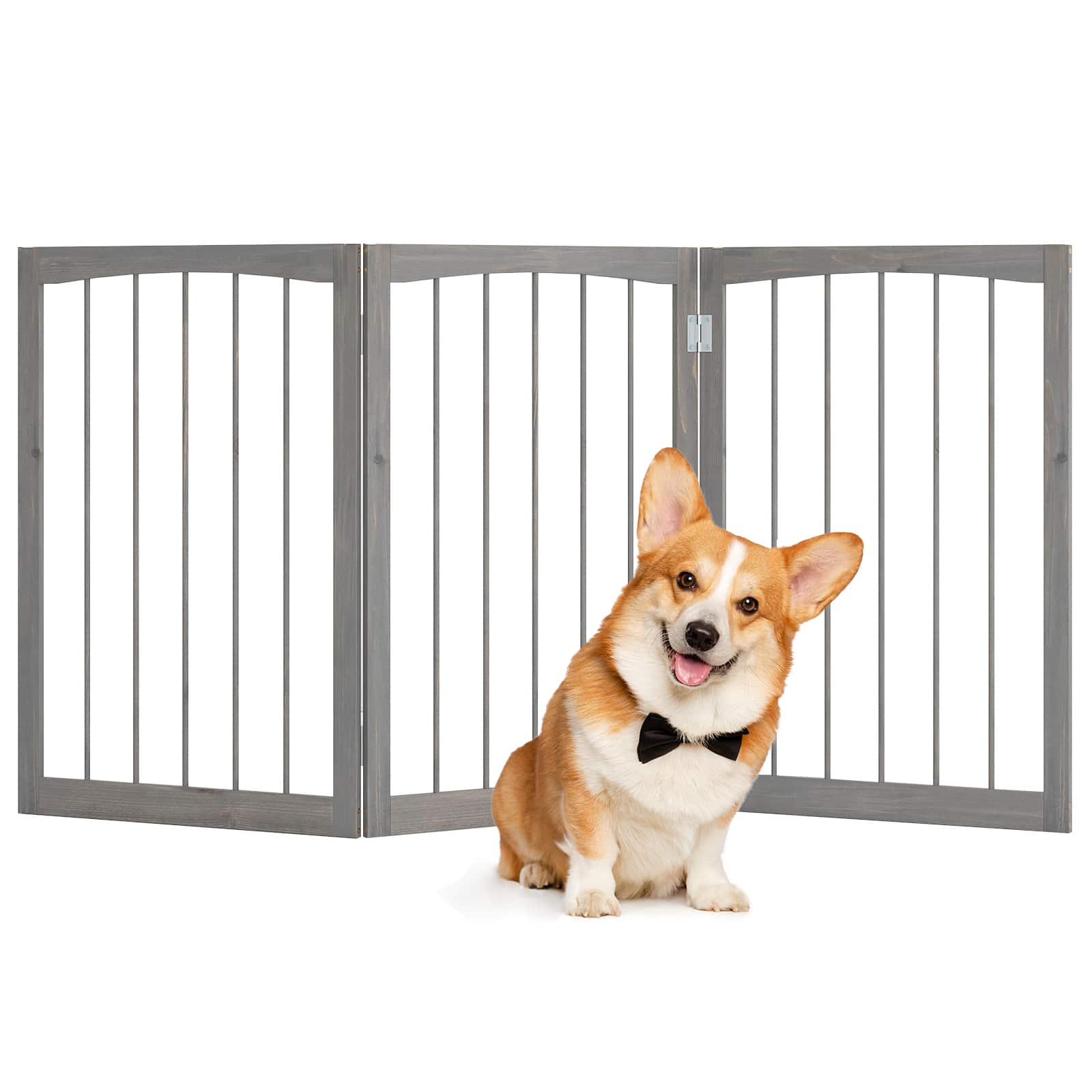 Gymax - 30'' Tall Wooden Pet Fence for Indoor House Doorway Hallway Stairs Porch Gray price history on PriceWatchPro