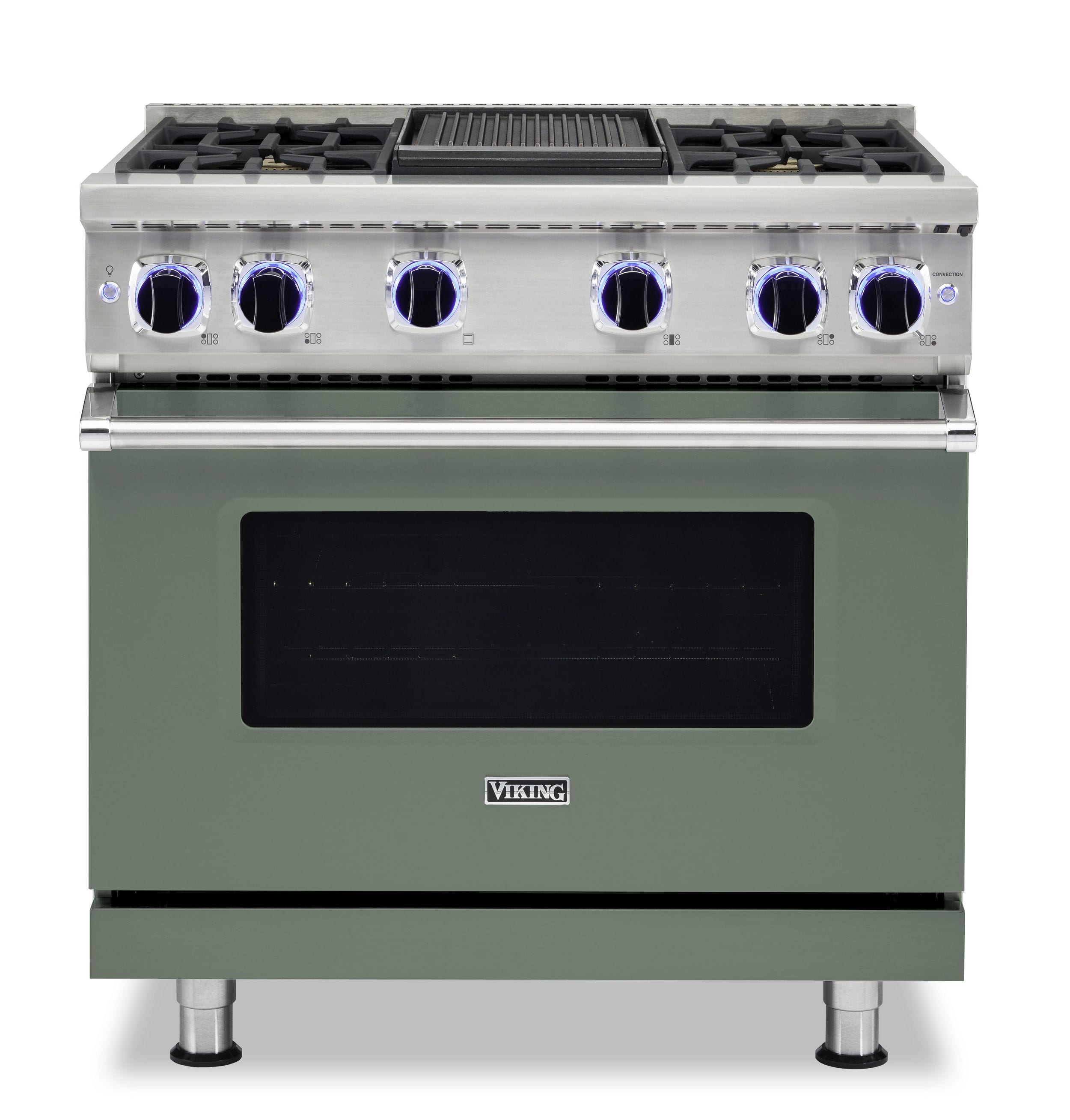 Front. Viking - VGR Freestanding 7 Series Gas 36" Range - Eucalyptus.