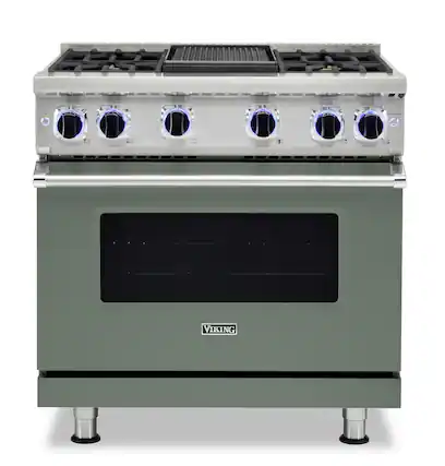 Front. Viking - VGR Freestanding 7 Series Gas 36" Range - Eucalyptus.