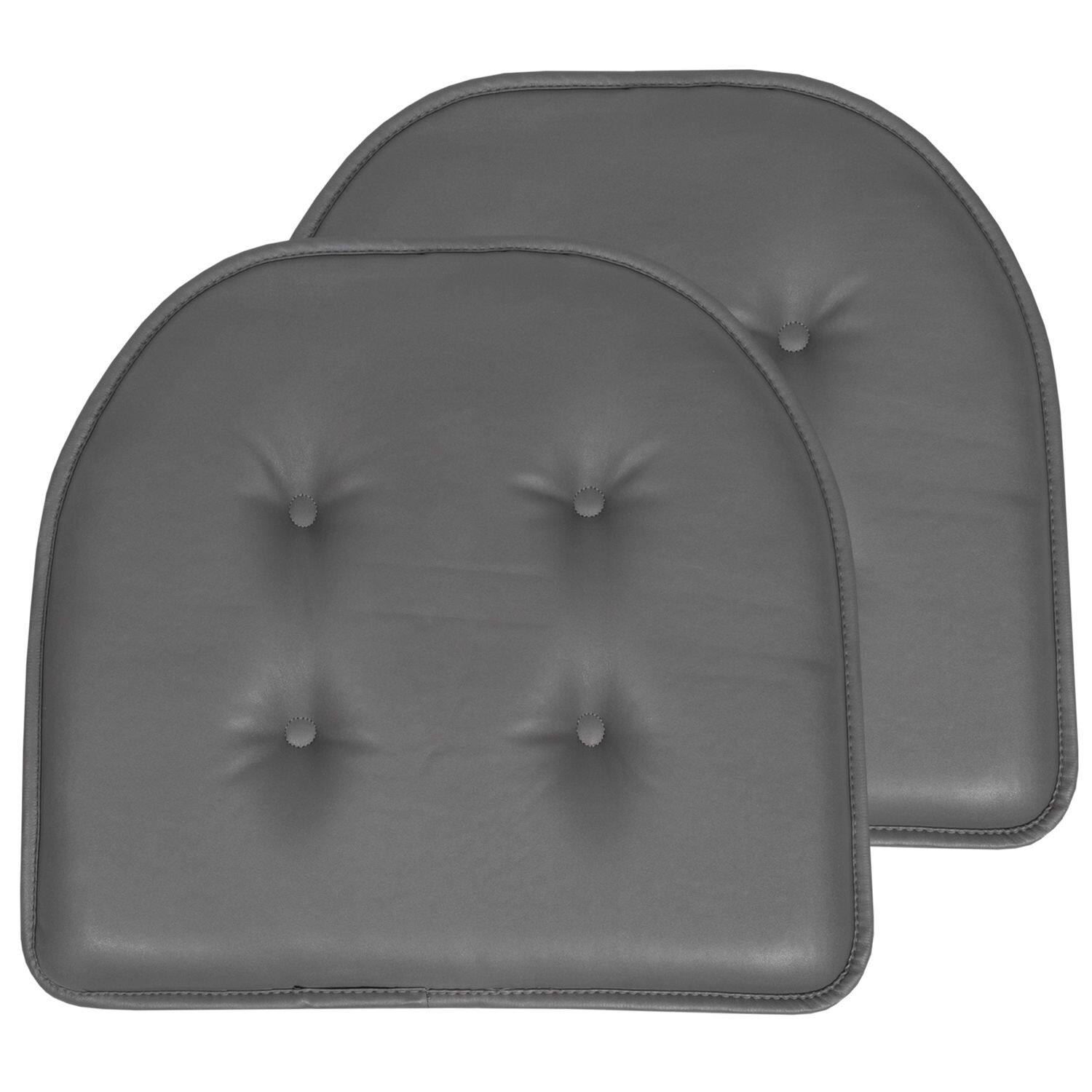 Sweet Home Collection - U-Shape Memory Foam Chair Pad Cushion No Slip Faux Leather 16" x 17", 2-Pack - Gray
