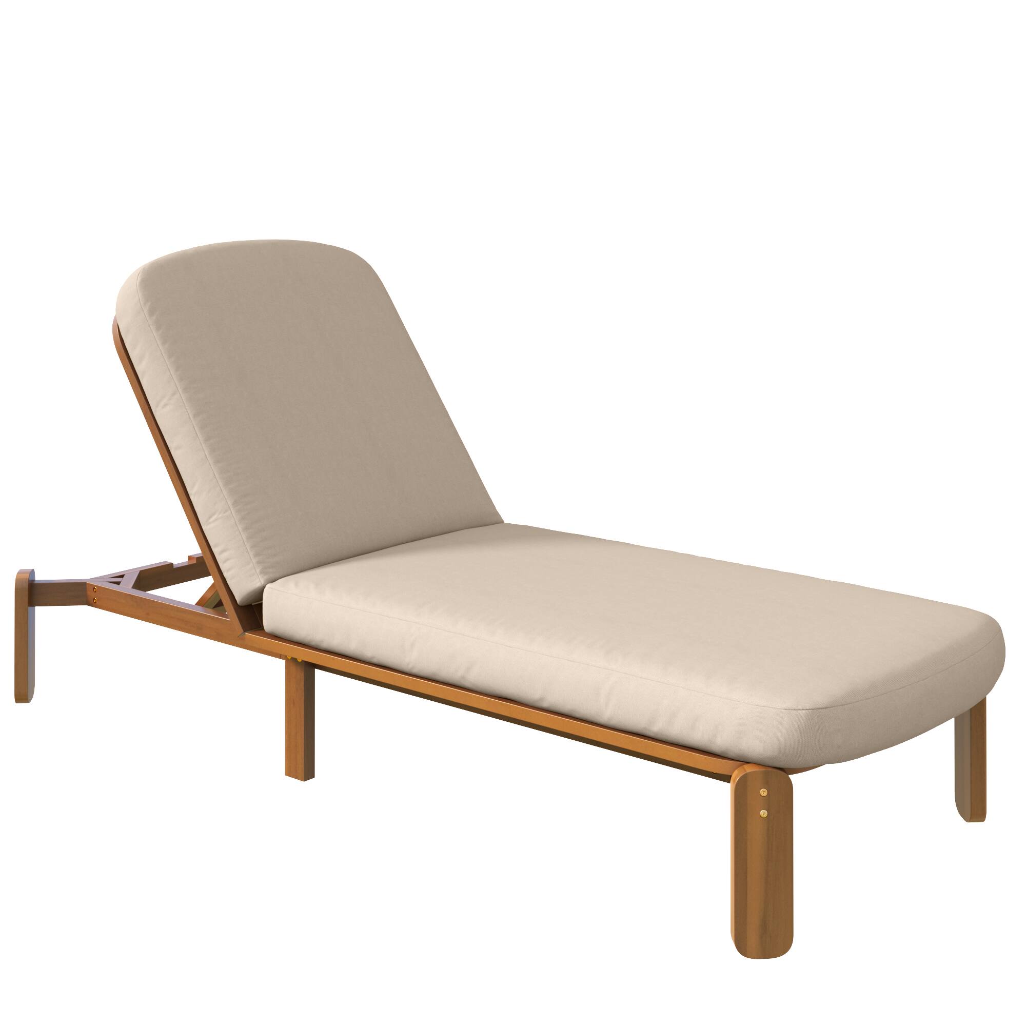 Left. Whisen - Outdoor Adjustable Reclining Chaise Lounge with Thick Cushions for Patio, Poolside, or Beach - Brown.