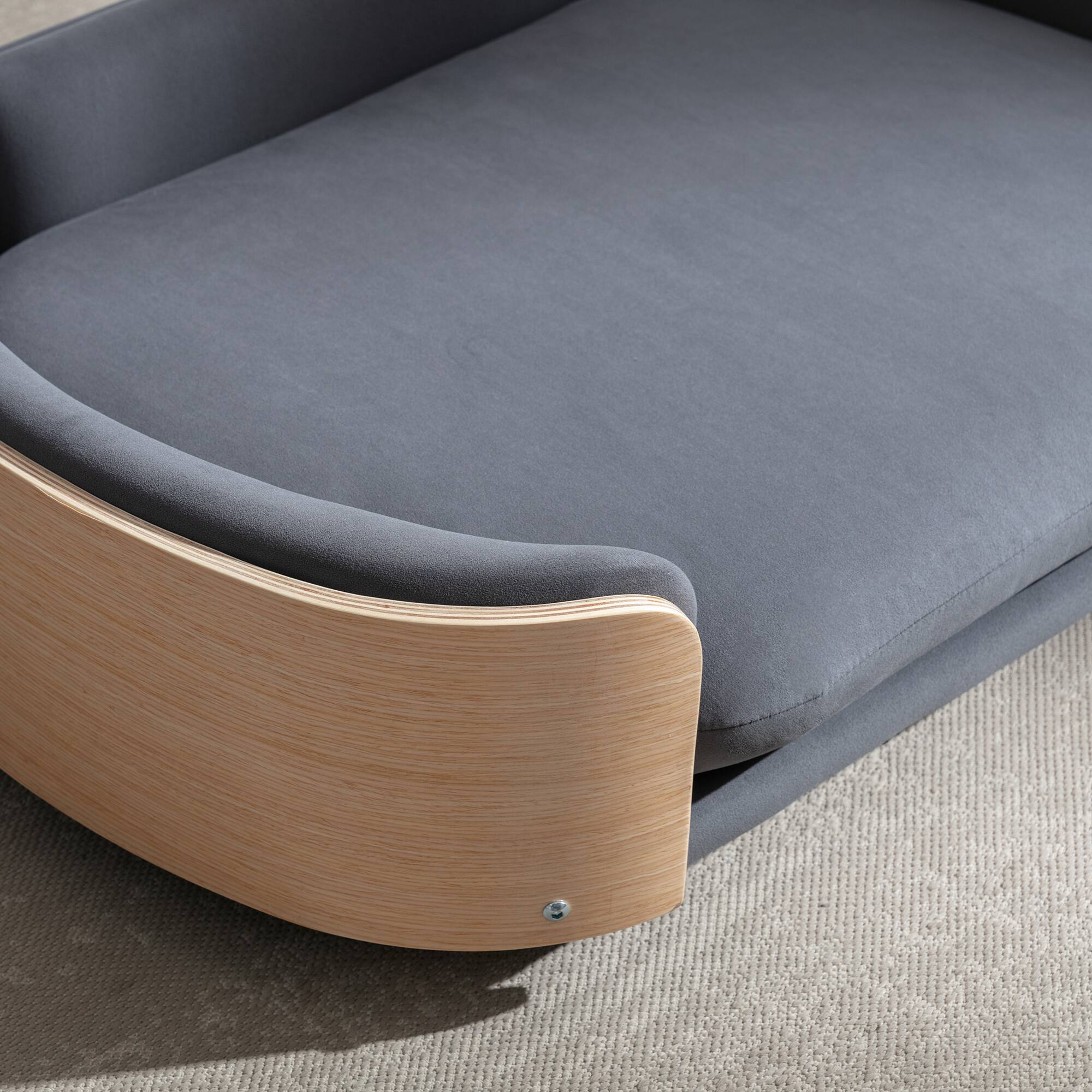 Left. APRILSOUL - Scandinavian style Elevated Dog Bed Pet Sofa With Solid Wood legs and Bent Wood Back Velvet Cushion Large Size - DARK GREY.