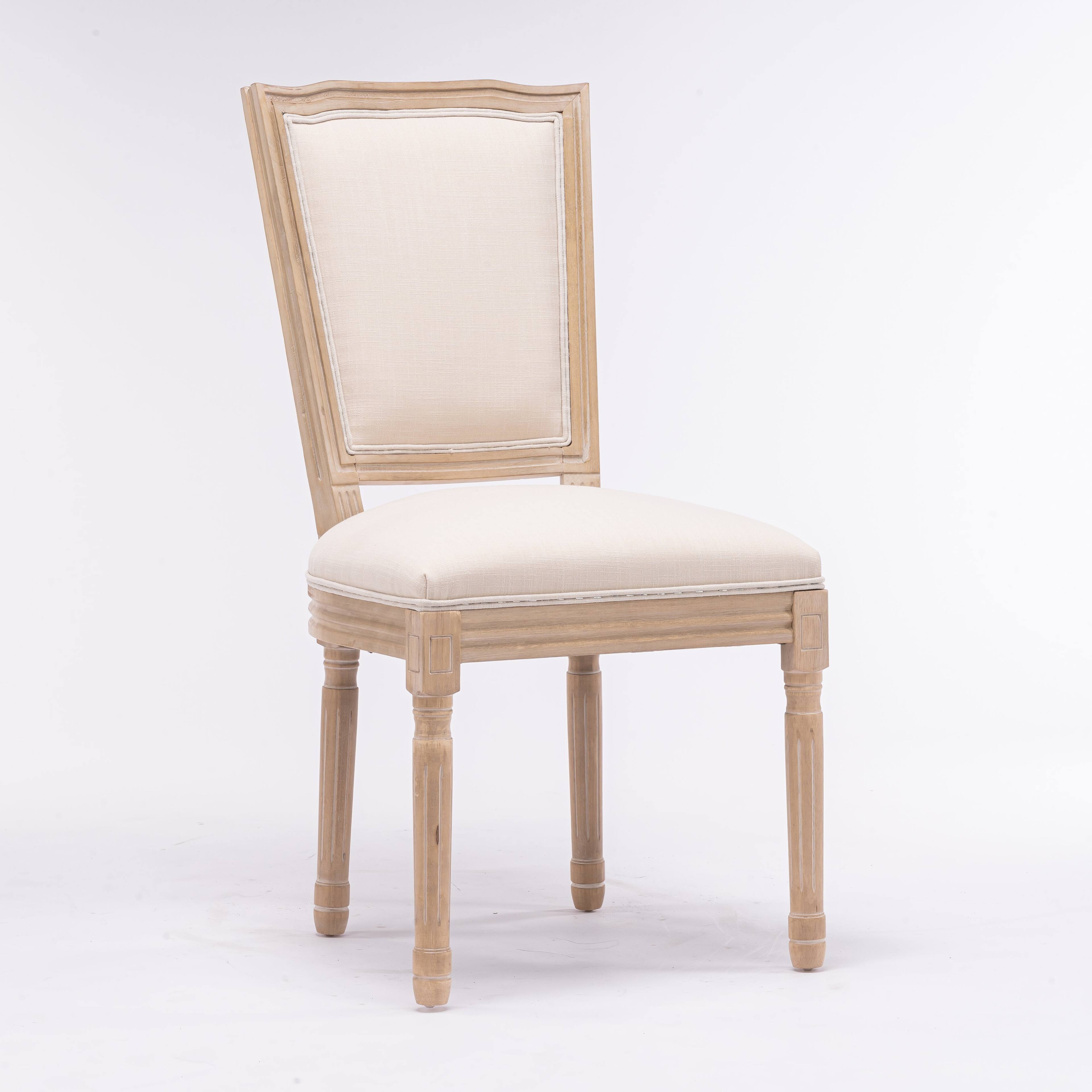 Alt View 1. Boyel Living - Cream French Style Solid Wood Frame Linen Fabric Square Back Dining Chair Set of 2 - Cream.