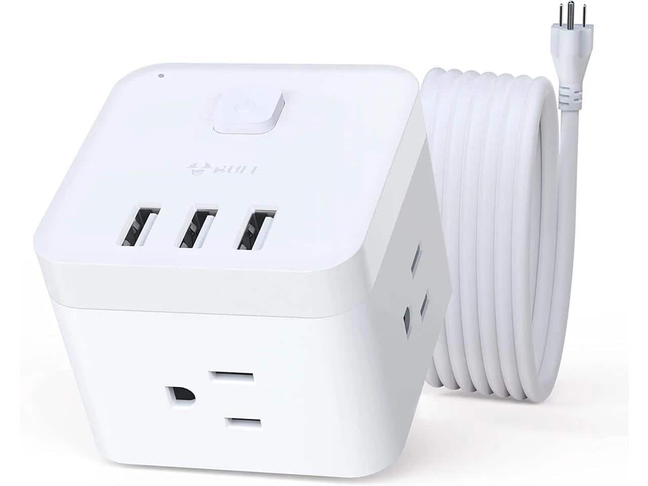 Bull - Power Strip - 3 USB Ports, 3 AC Outlets and 5ft Flexible Extension Cord