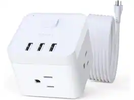 Bull - Power Strip - 3 USB Ports, 3 AC Outlets and 5ft Flexible Extension Cord