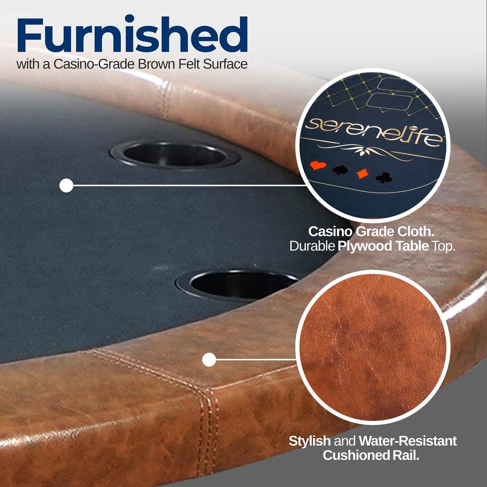 Furnished with a Casino-Grade Brown Felt Surface serenelife Casino Grade Cloth. Durable Plywood Table Top. Stylish and Water-Resistant Cushioned Rail.