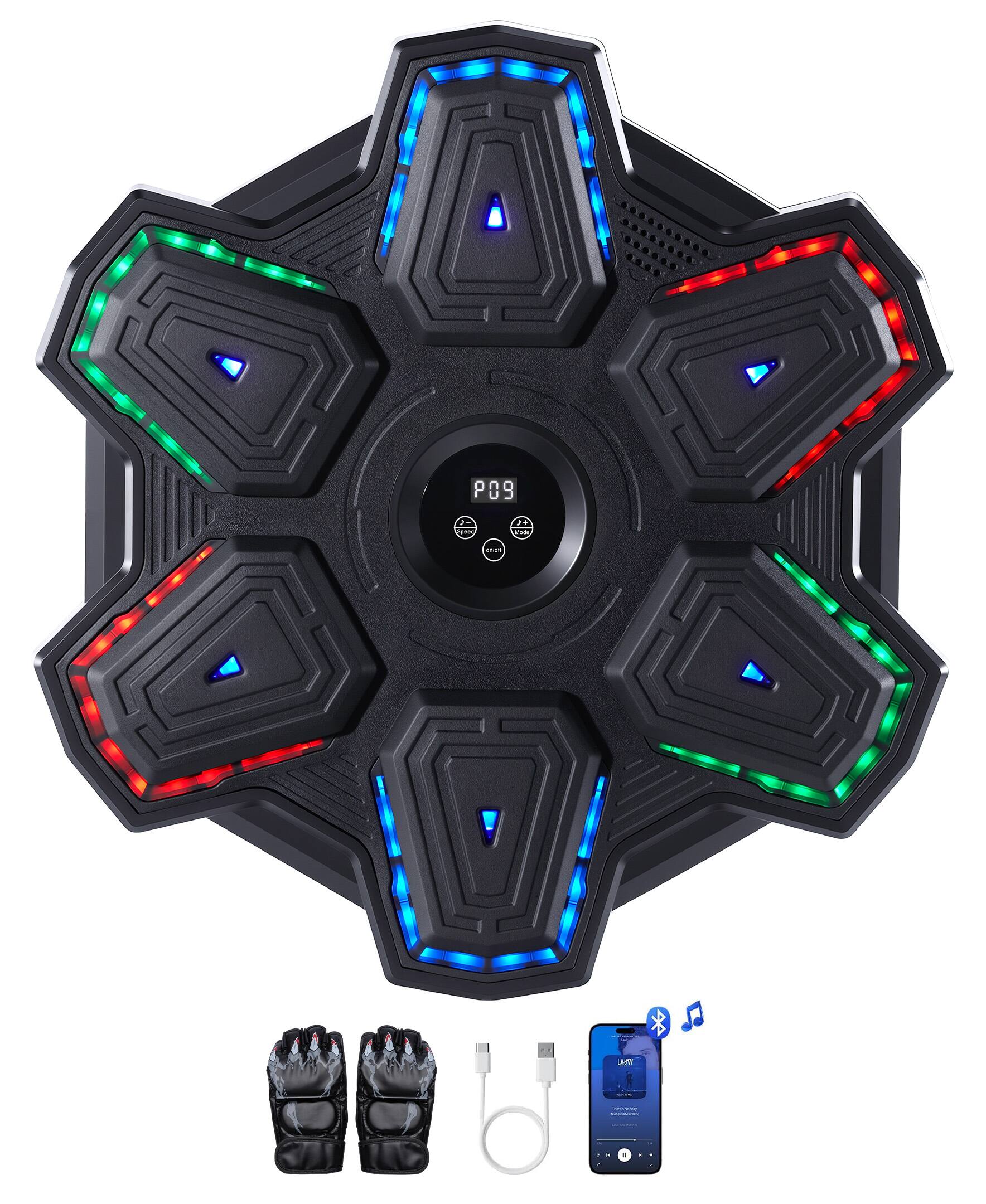 Angle. Sugift - Wall-Mounted Music Boxing Machine with Gloves Bluetooth LED 9 Modes 9 Speeds Adjustable Height - Black.