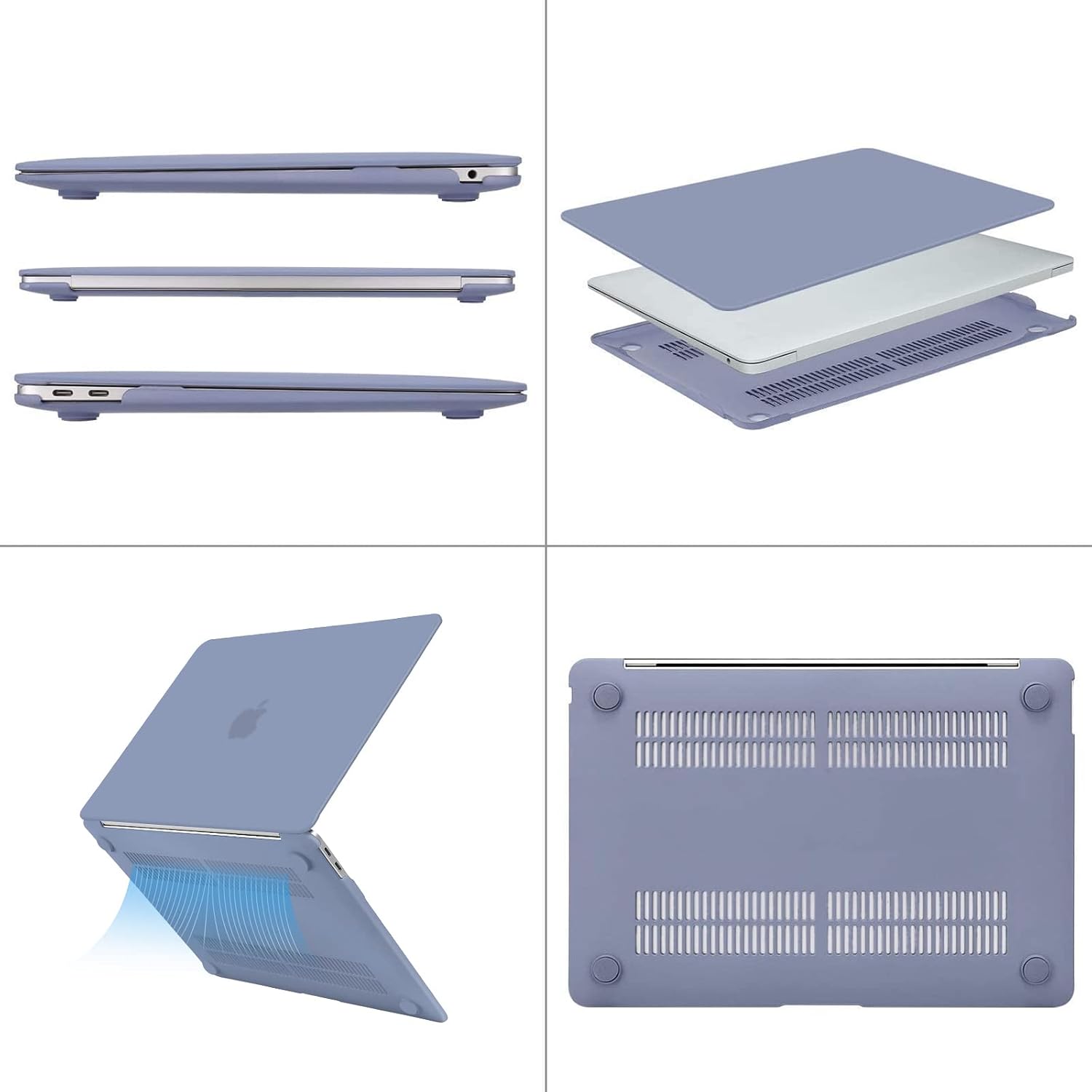 Alt View 1. mosiso - 4IN1 Case Kit for MacBook Air 13 inch M1 A2337 A2179 A1932 2021-2018, Hard Shell&Keyboard Cover&Screen Protector&Pouch - Lavender Gray.