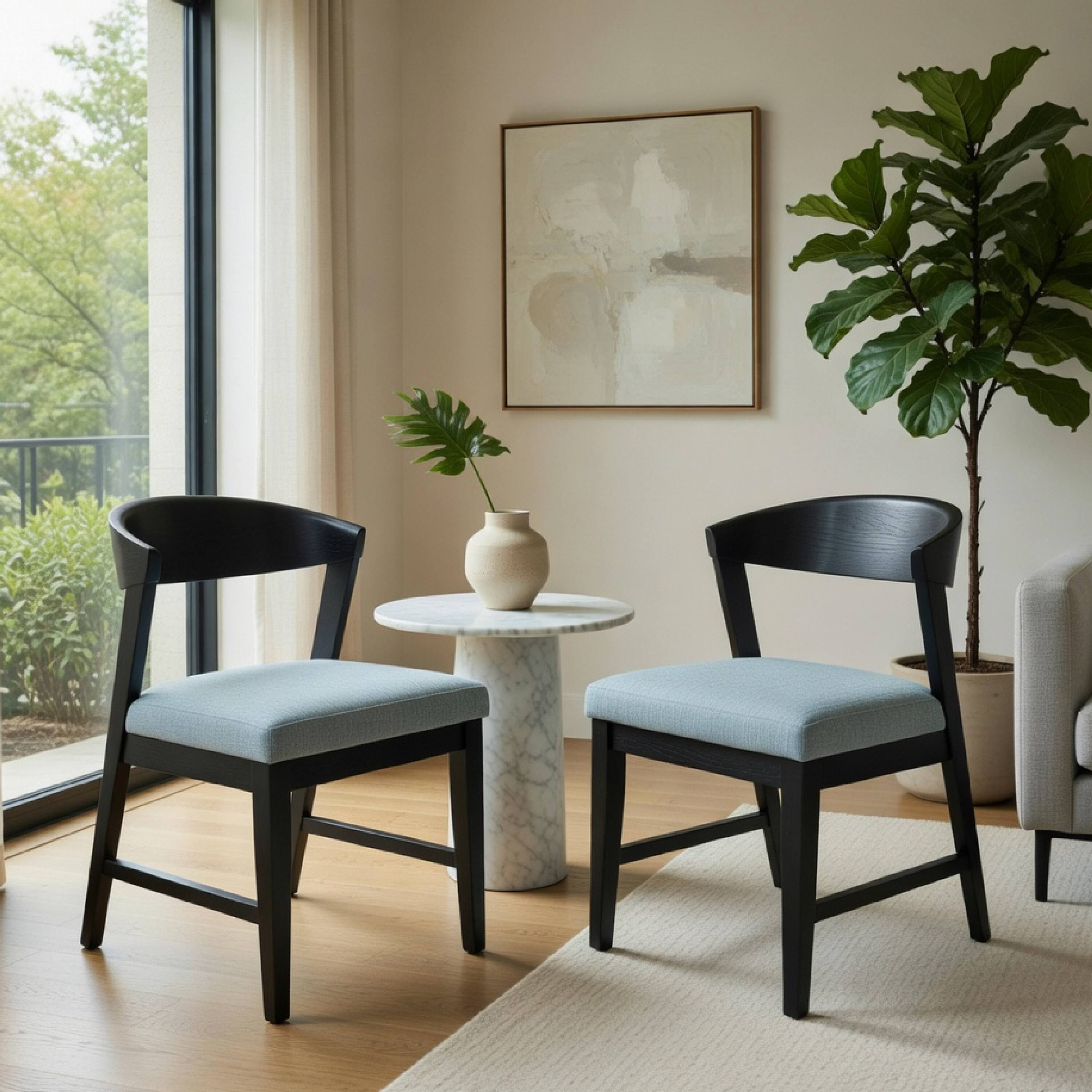 Alt View 4. Manhattan Lane - Vecy Side Chair Set of 2,  Fabric Seat, Curved Back, Vintage - Vintage Black, Gray.