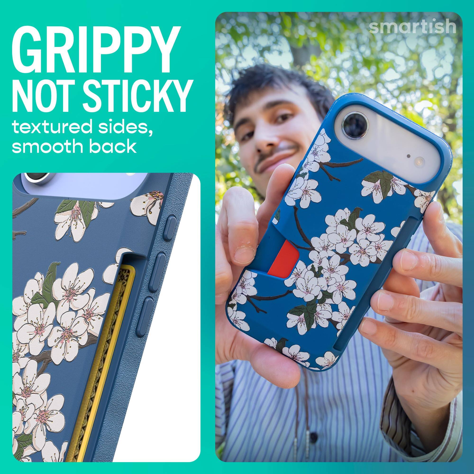 GRIPPY NOT STICKY  
textured sides, smooth back  

smartish