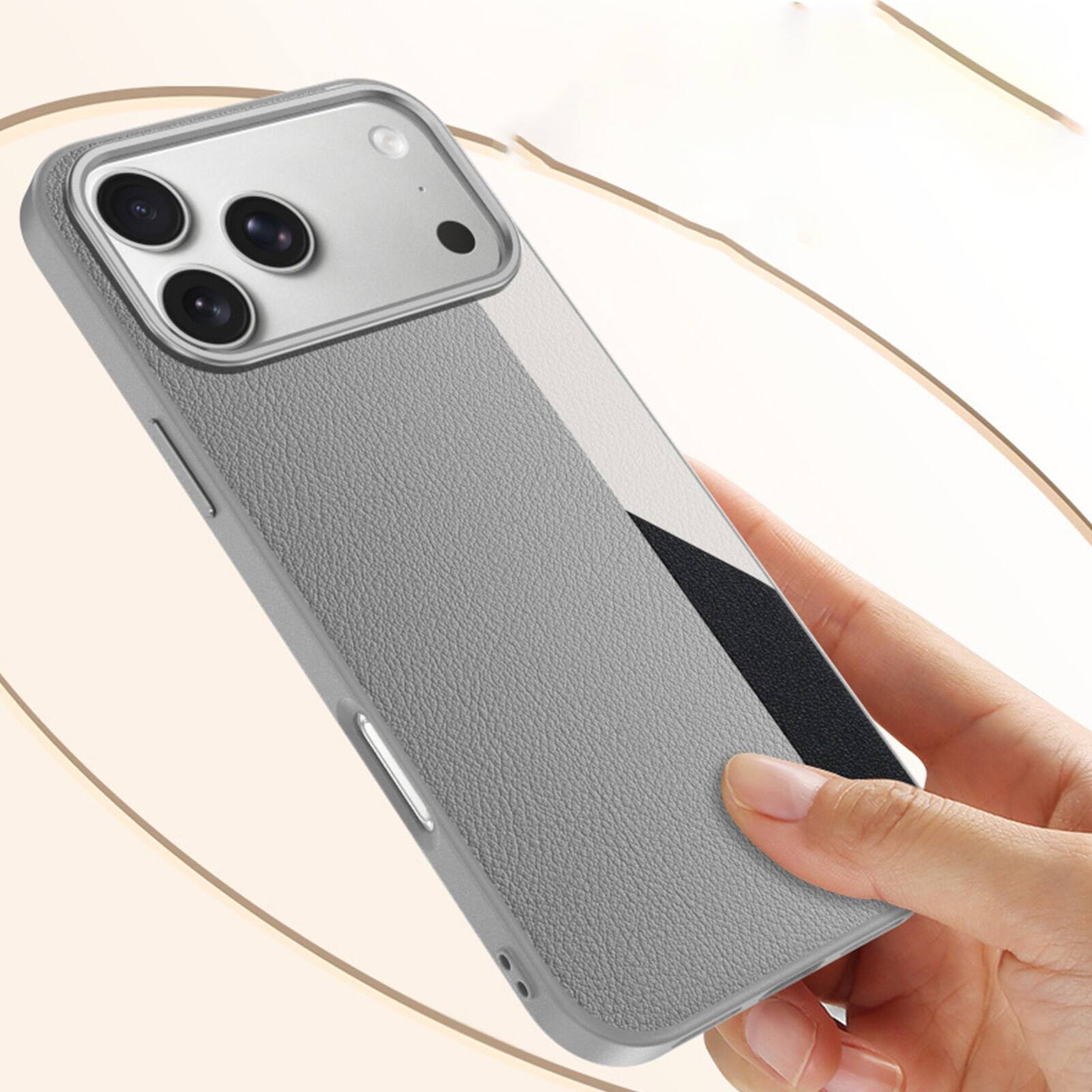 Alt View 4. Dteck - Magnetic Case for Apple iPhone 17 Pro, Leather Texture Shockproof Protective Cover, Enhanced Camera Protection - White.
