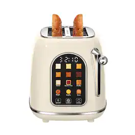 Mecity - Smart Touch Screen Toaster 2 Slice, Retro Wide Slot Stainless Steel Toaster with 6 Browning Levels - Cream Color