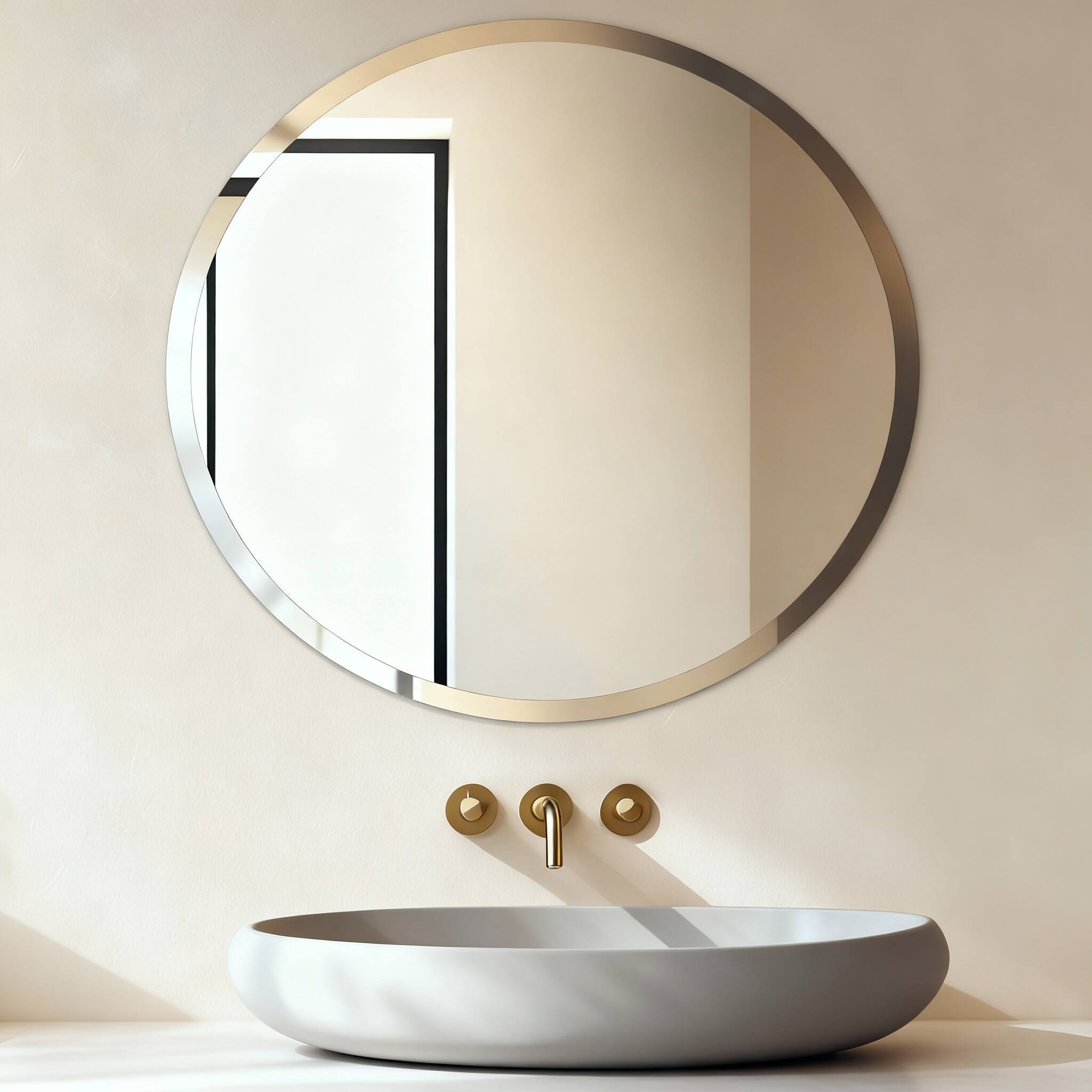 OMOMMD - Frameless Round Beveled Wall Mirror for Bathroom, Bedroom, Living Room - Silver-round 32"L x 32"W