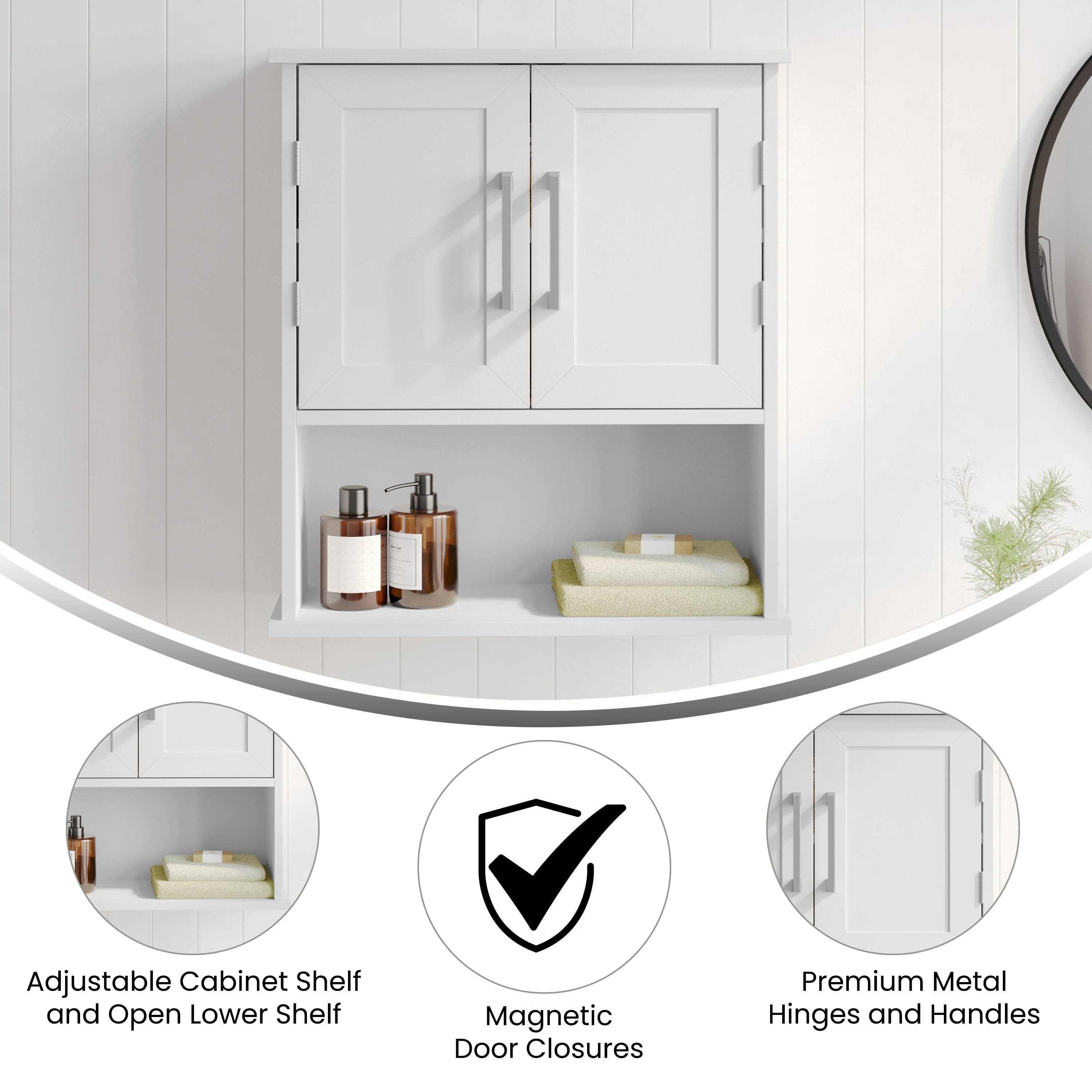 Adjustable Cabinet Shelf and Open Lower Shelf  
Magnetic Door Closures  
Premium Metal Hinges and Handles