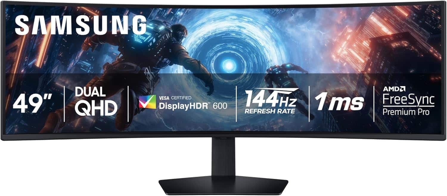 Samsung - 49-inch Odyssey G9 (G91F) DQHD, 144Hz, Curved Gaming Monitor, Ultra-Wide 32:9 Screen, DisplayHDR 600,