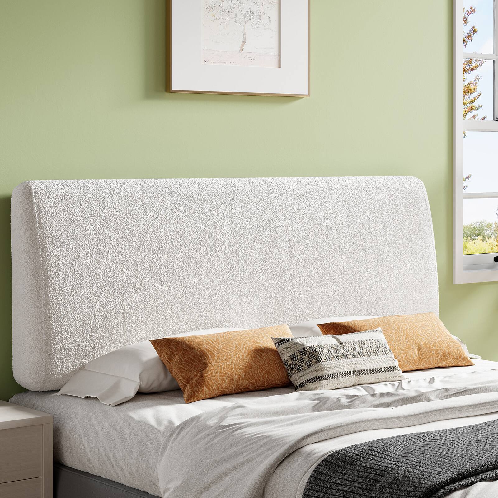 Angle. Pinmoco - Pinmoco - Upholstered Headboard Ergonomic Design Headboard - White.