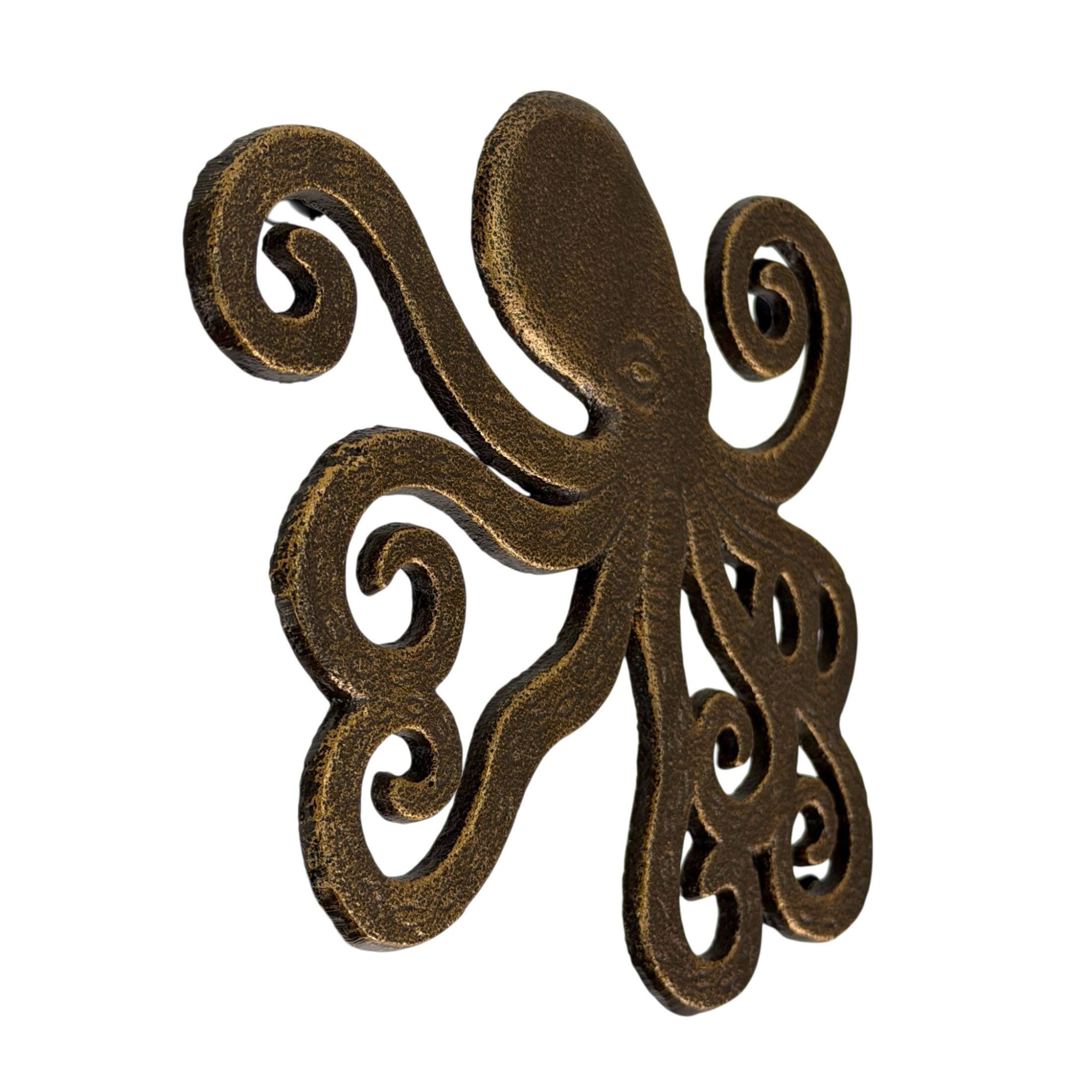 Alt View 2. Things2Die4 - Octopus Trivet Set of 2 Bronze Cast Iron Coastal Kitchen Decor 6.5 In - Bronze.