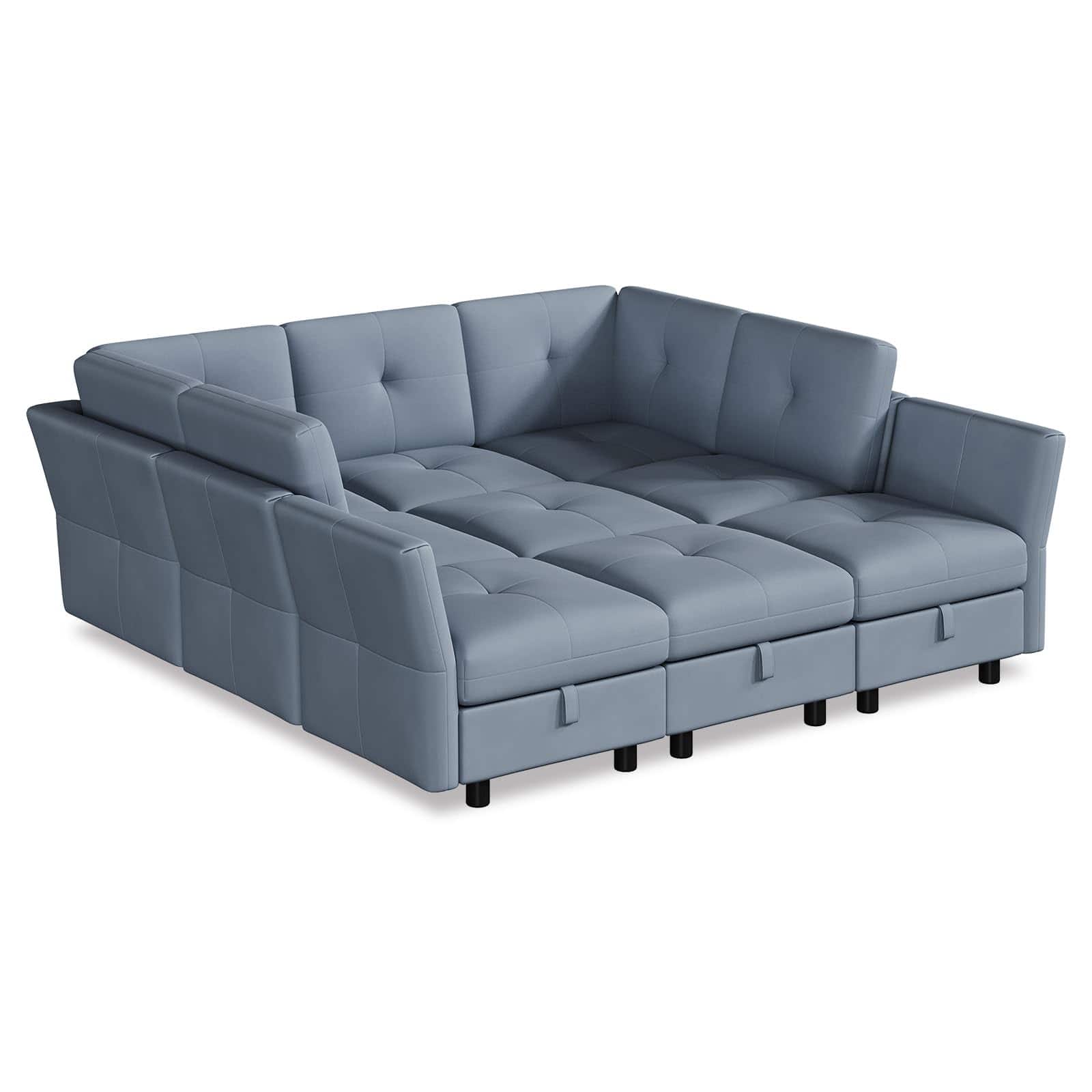 Acekool - Modular Sectional Sofa, 143.8 Inch Sectionals Couch L Shaped Sofa with Storage Ottoman, 9 Seat Comfy Sectionals Couches - Blue