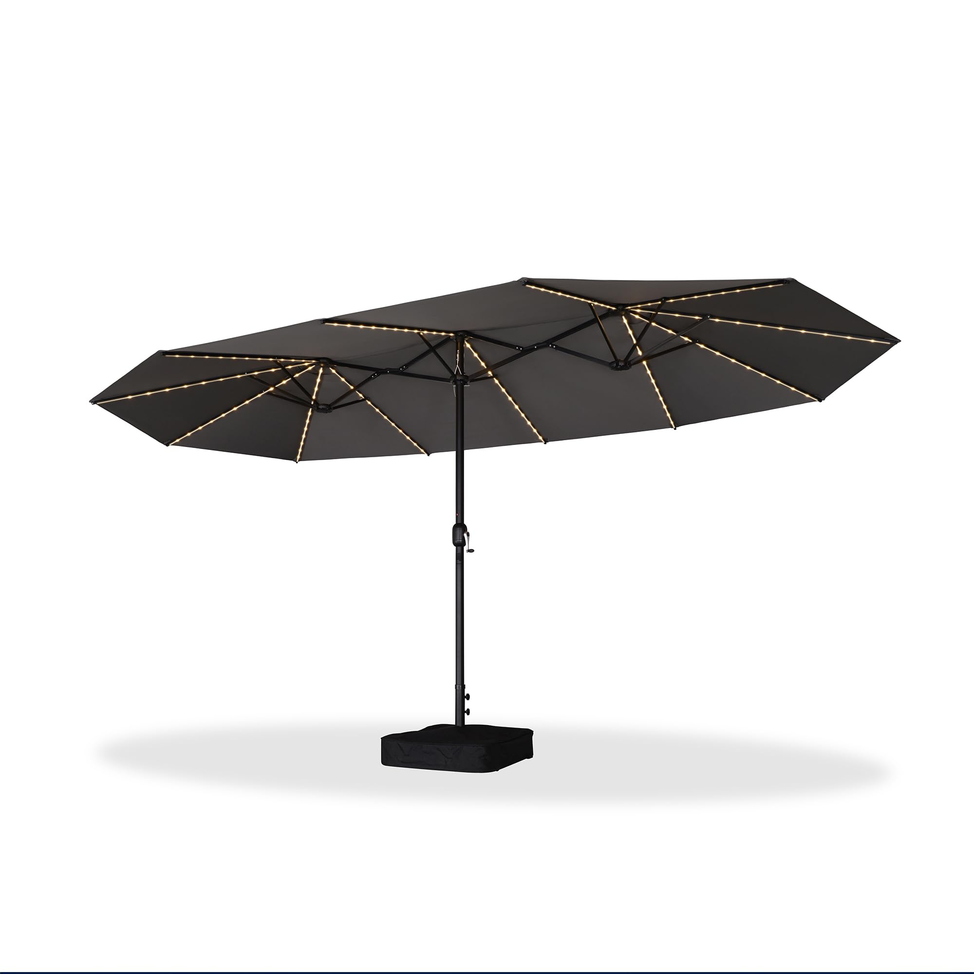 Alt View 7. PURPLE LEAF - 15 ft. Patio Market Umbrella with Solar LED and Base Double-Sided Outdoor Table Sun Umbrellas for Pool Deck Backyard - Light Gray.
