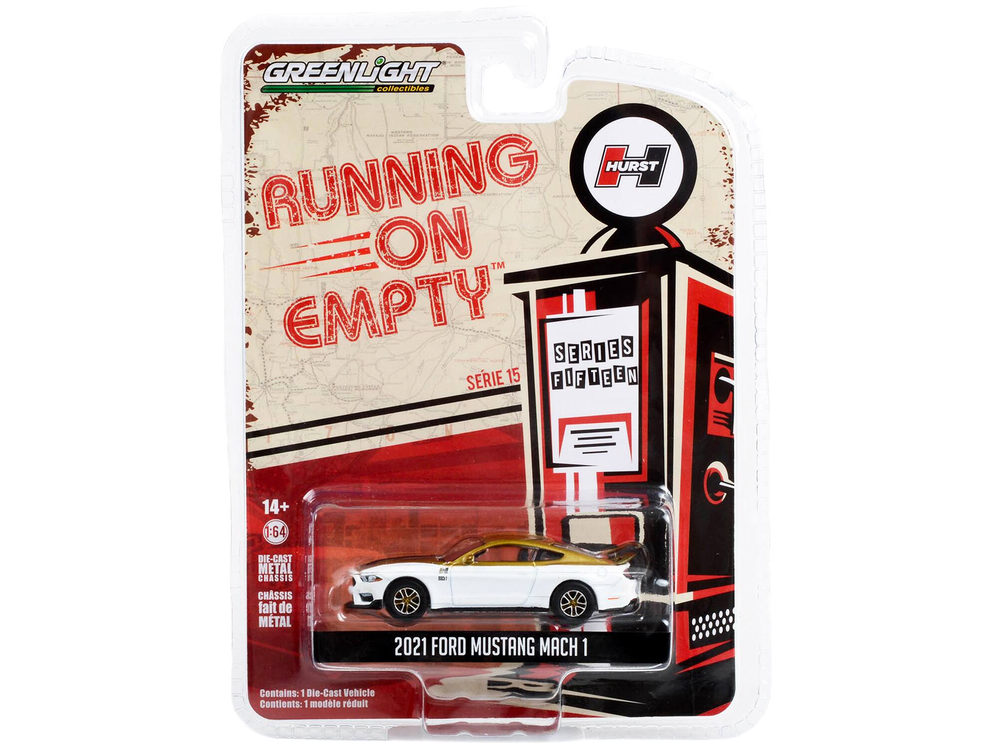 GREENLIGHT collectibles RUNNING ON EMPTY HURST ON TM SERDES SERIES 15 OFTEEN 14+ 1:64 DIE-CAST METAL CHASSIS 2 - CHASSIS fait de METAL 2021 FORD MUSTANG MACH 1 Contains: 1 Die-Cast Vehicle