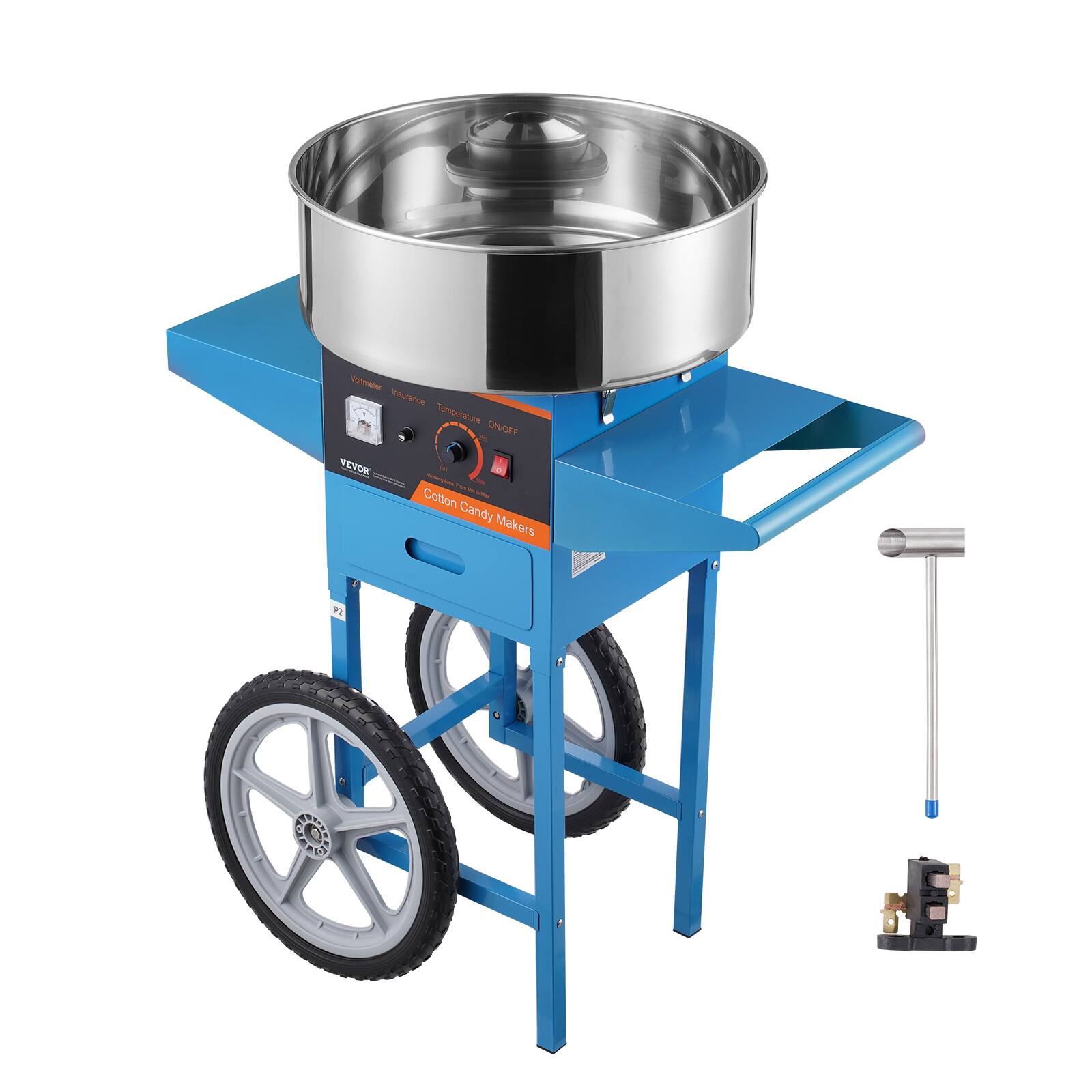 VEVOR - Electric Cotton Candy Machine with Cart, 1000W Commercial Candy Floss Maker with Stainless Steel Bowl, Sugar Scoop - Blue