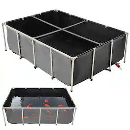 VEVOR - Canvas Fish Pond, 470 Gal Above Ground Fish Pond, PVC Koi Tank with Clear Viewing Panel, Rectangular Goldfish Tank - Black