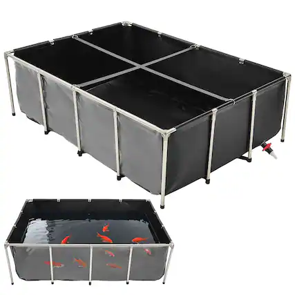 Front. VEVOR - Canvas Fish Pond, 470 Gal Above Ground Fish Pond, PVC Koi Tank with Clear Viewing Panel, Rectangular Goldfish Tank - Black.