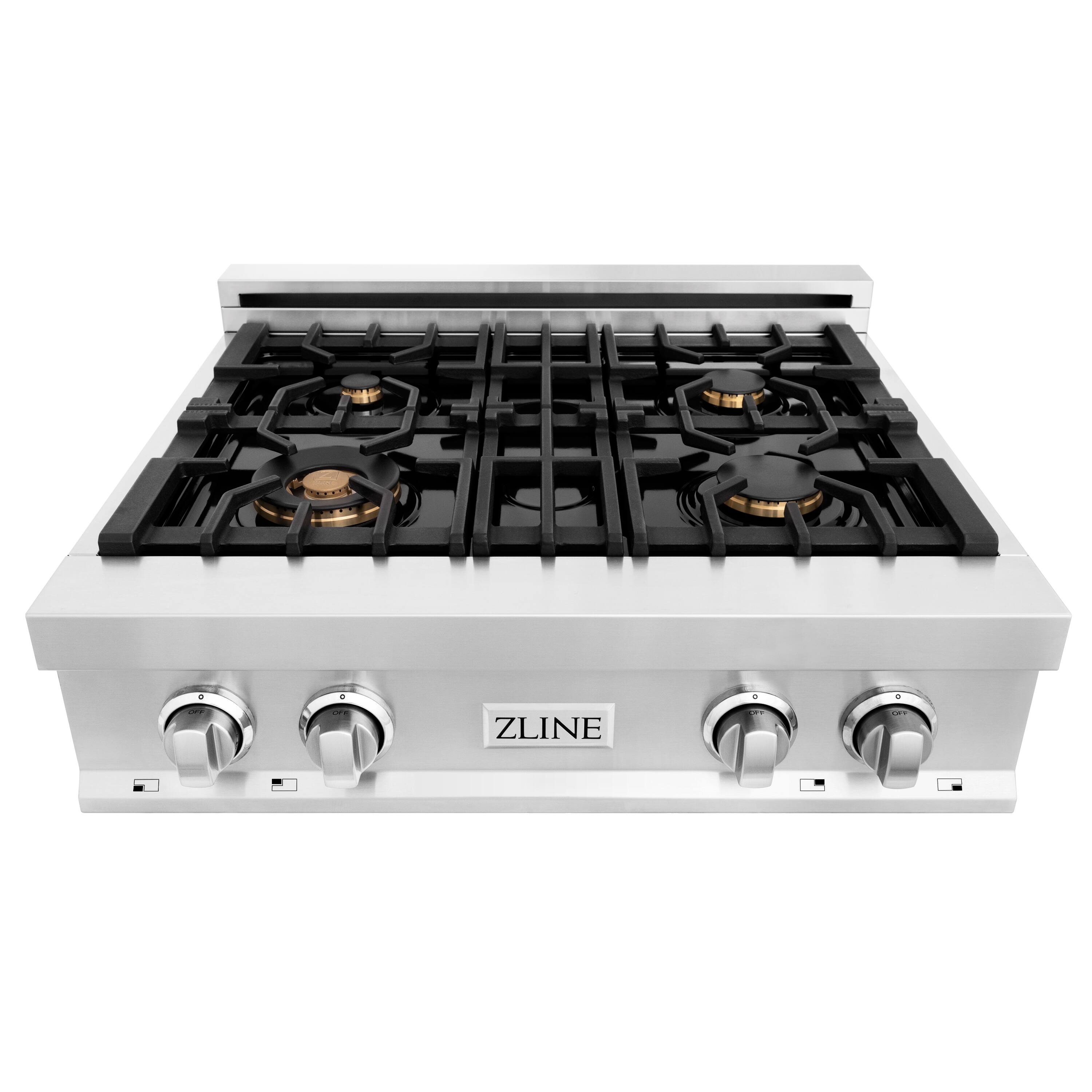 Angle. ZLINE - ZLINE 30 in. Legacy Rangetop w/ 4 Brass Burners and Porcelain Cooktop in Stainless Steel - Stainless Steel.