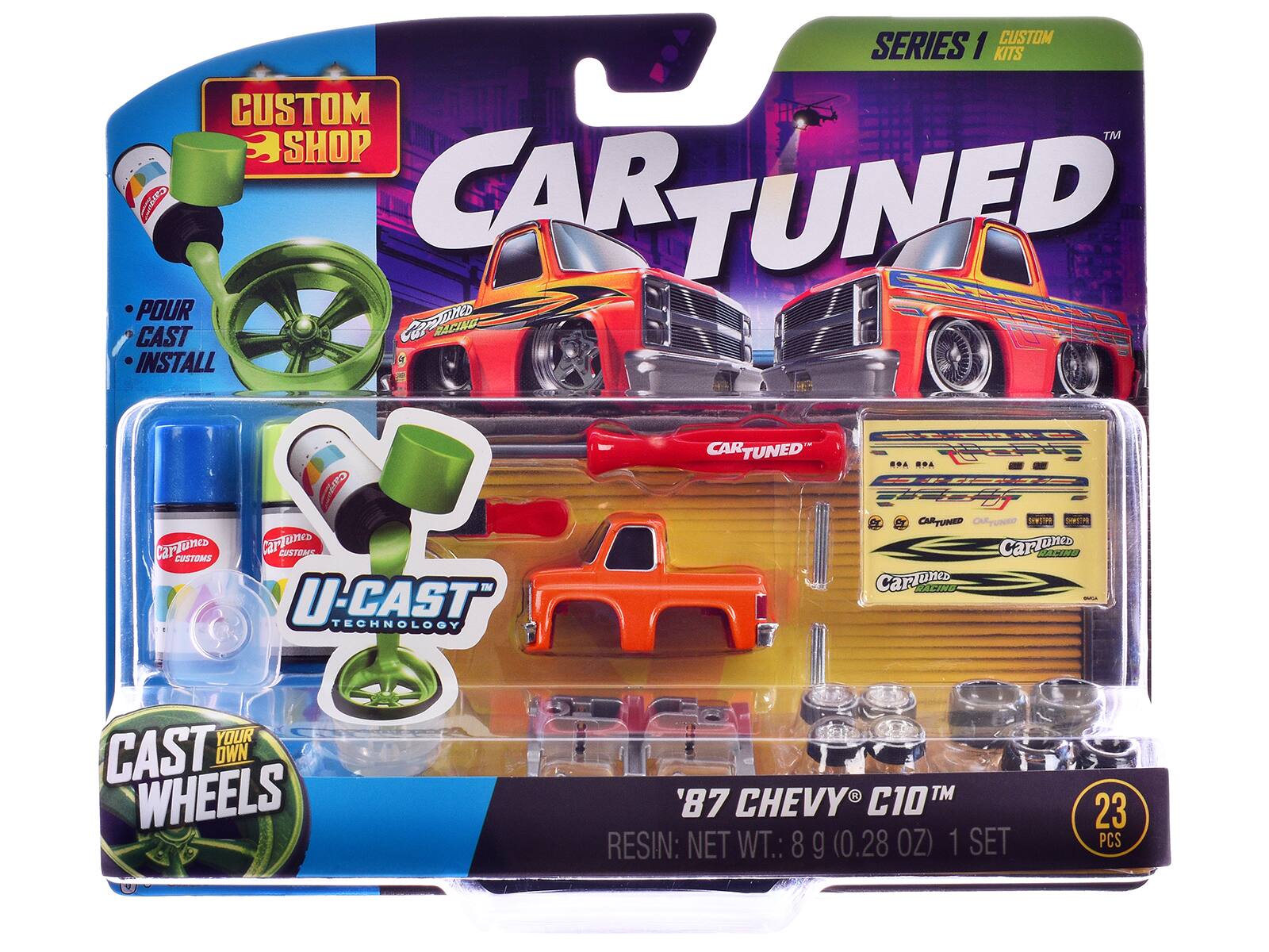 CUSTOM SERIES 1 KITS  
CUSTOM SHOP  
CARTUNED  
POUR CAST INSTALL  
U-CAST TECHNOLOGY  
CAST YOUR OWN WHEELS  
'87 CHEVY C10™  
RESIN: NET WT.: 8 g (0.28 OZ) 1 SET 23 PCS