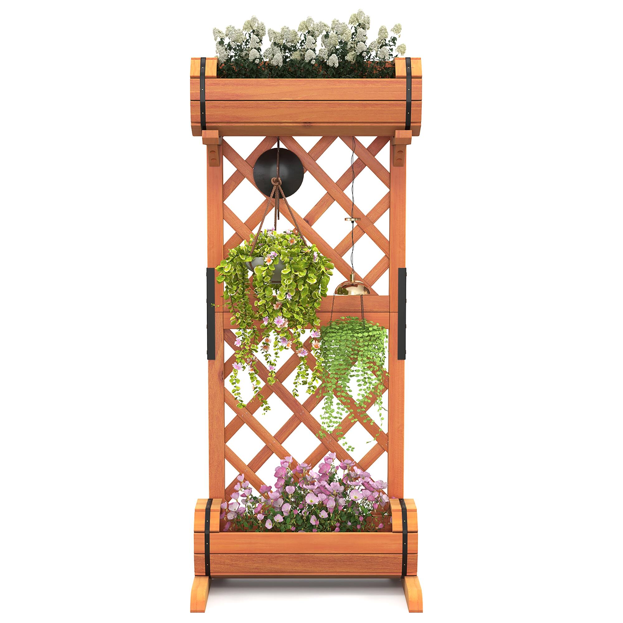 Gymax - 2-Tier Raised Planter Garden Wooden Bed w/ 2 Cylindrical Planter Boxes - Orange