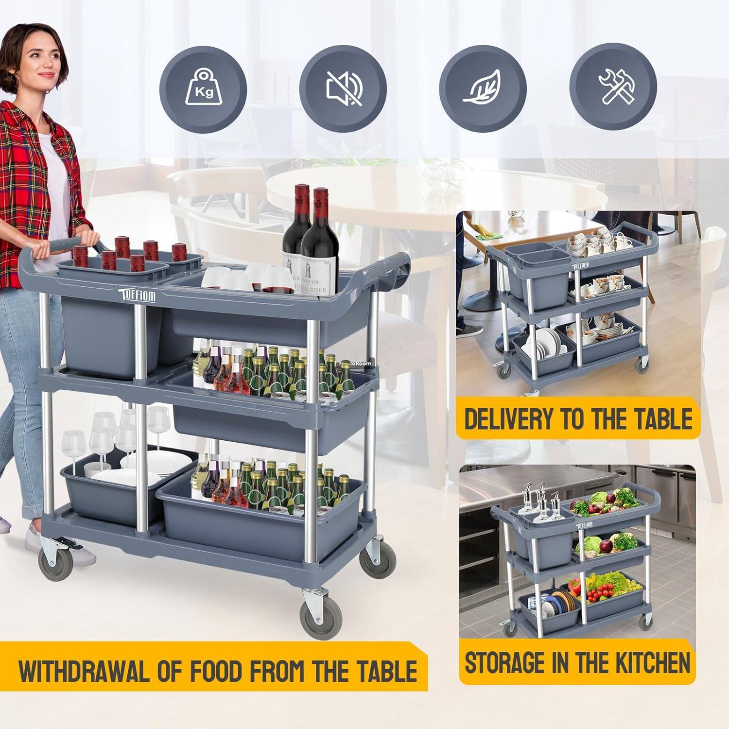 - Withdrawal of food from the table
- Delivery to the table
- Storage in the kitchen