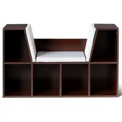 Front. Pefilos - 6-Cubby Kid Storage Bookcase Cushioned Reading Nook-Brown, Toy Organizer for Kids, Boys, Girls, Nursery - Brown.