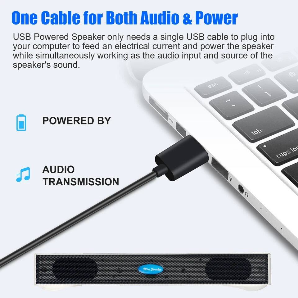 One Cable for Both Audio & Power

USB Powered Speaker only needs a single USB cable to plug into your computer to feed an electrical current and power the speaker while simultaneously working as the audio input and source of the speaker's sound.

POWERED BY

AUDIO TRANSMISSION