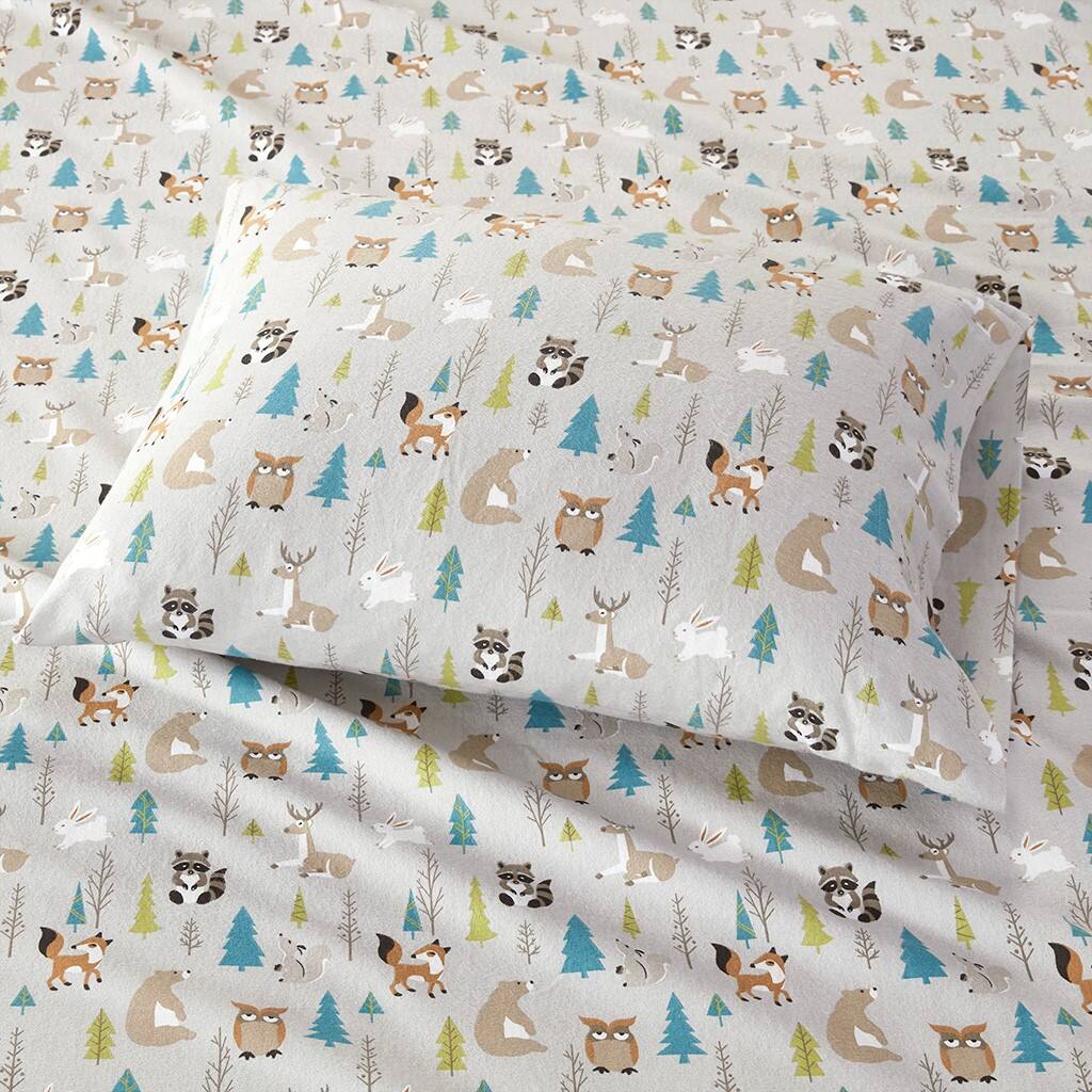 Alt View 2. Gracie Mills - Gracie Mills Persephone Cotton Flannel Sheet Set - Multi Forest Animals.